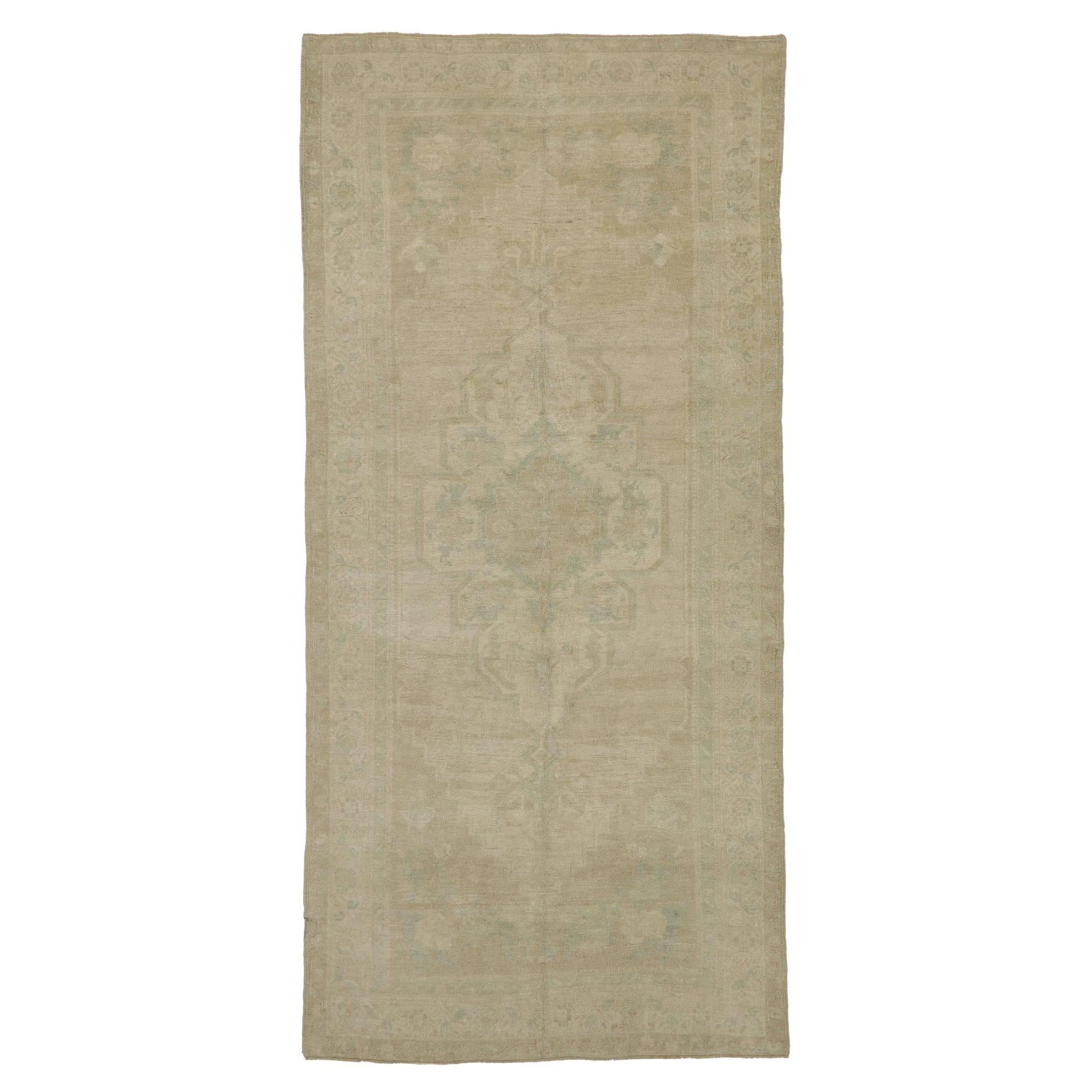 Vintage Turkish Oushak Gallery Rug with Modern Farmhouse Style For Sale