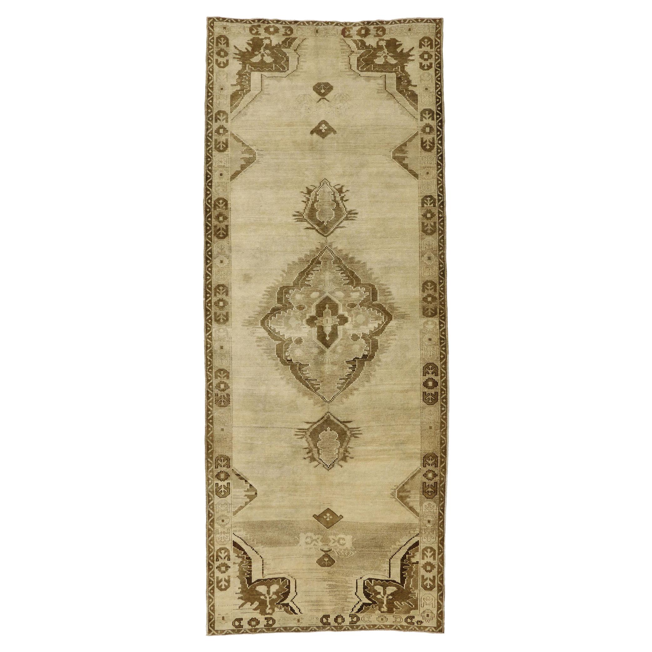 Vintage Turkish Oushak Gallery Rug with Modern Shaker Style For Sale