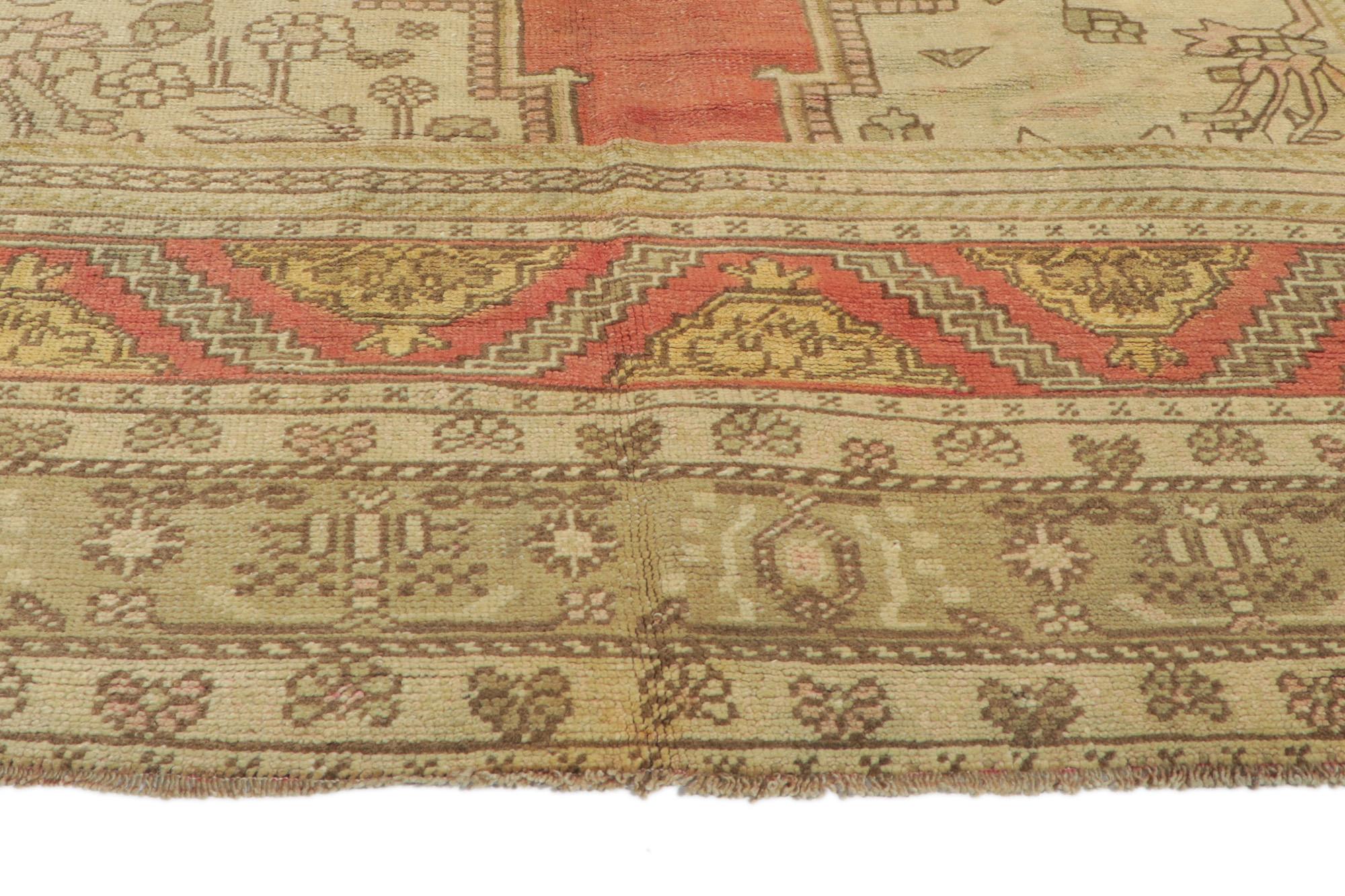 Vintage Turkish Oushak Gallery Rug with Modern Style In Good Condition For Sale In Dallas, TX