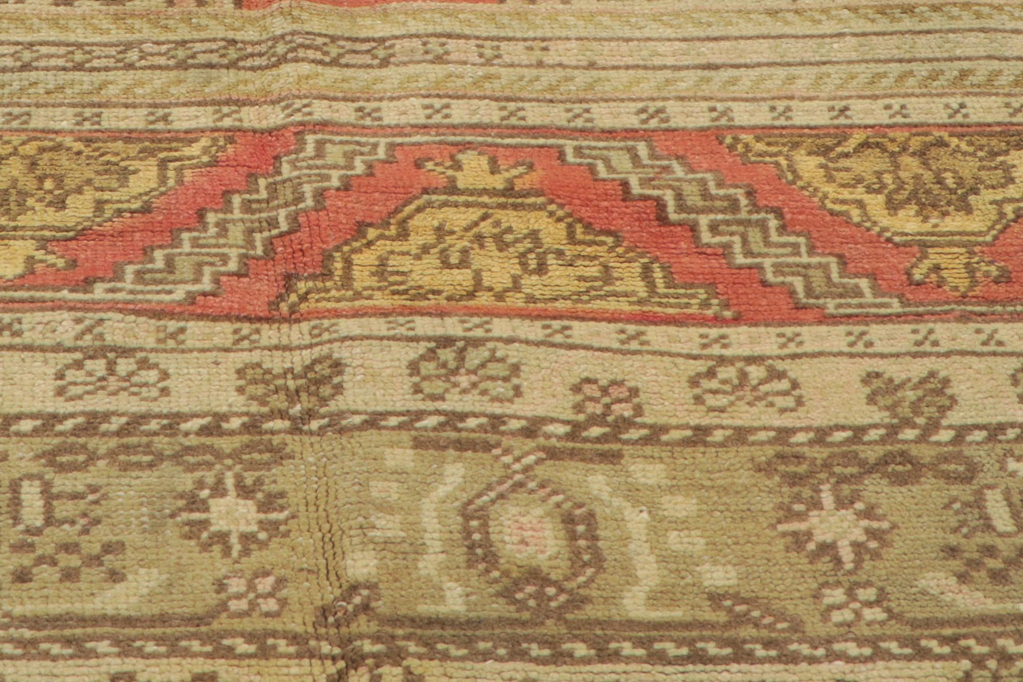 20th Century Vintage Turkish Oushak Gallery Rug with Modern Style For Sale