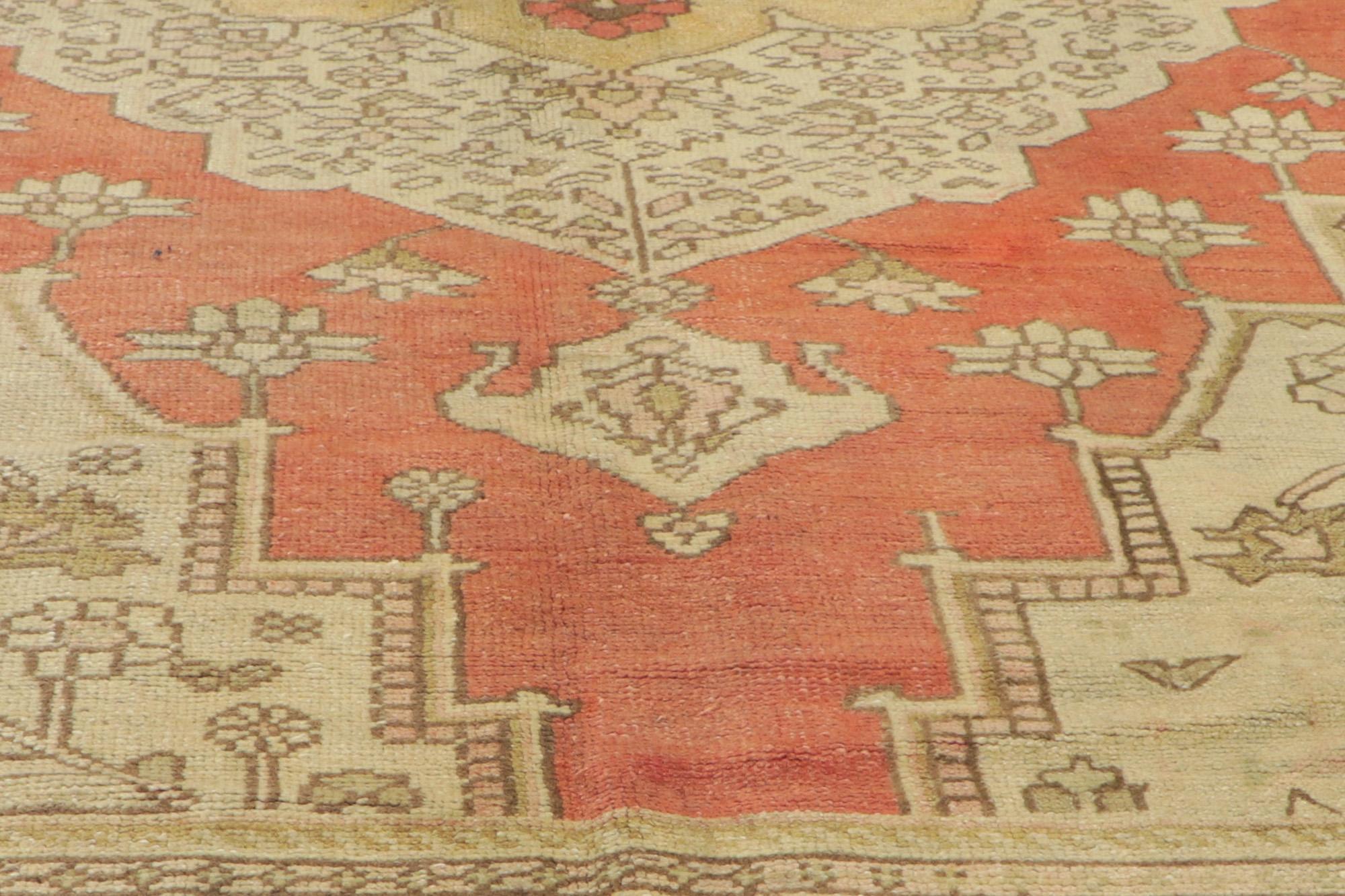 Wool Vintage Turkish Oushak Gallery Rug with Modern Style For Sale