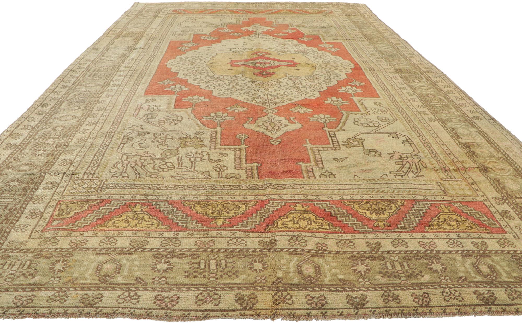 Spanish Colonial Vintage Turkish Oushak Gallery Rug with Modern Style For Sale