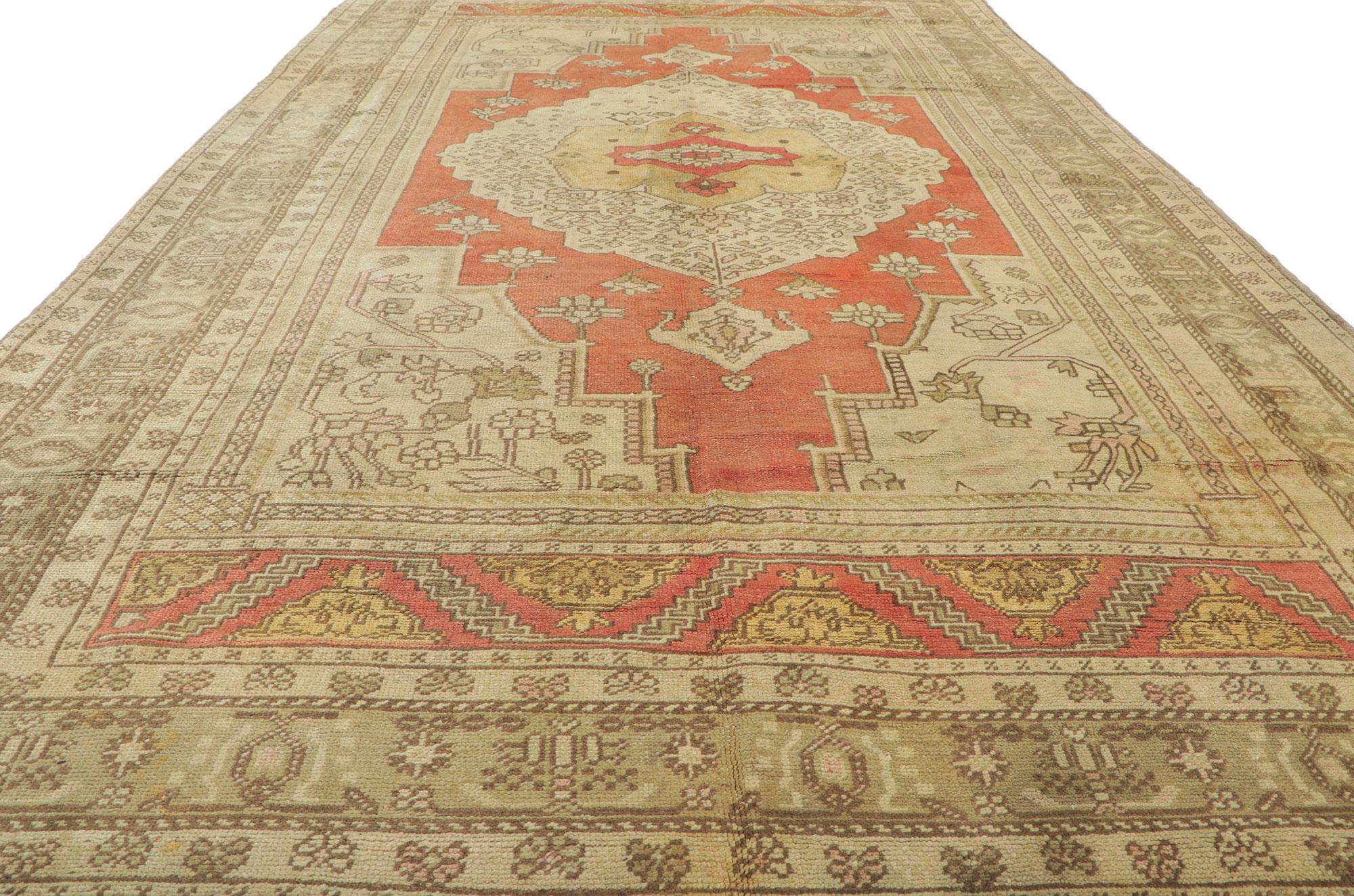 Hand-Knotted Vintage Turkish Oushak Gallery Rug with Modern Style For Sale