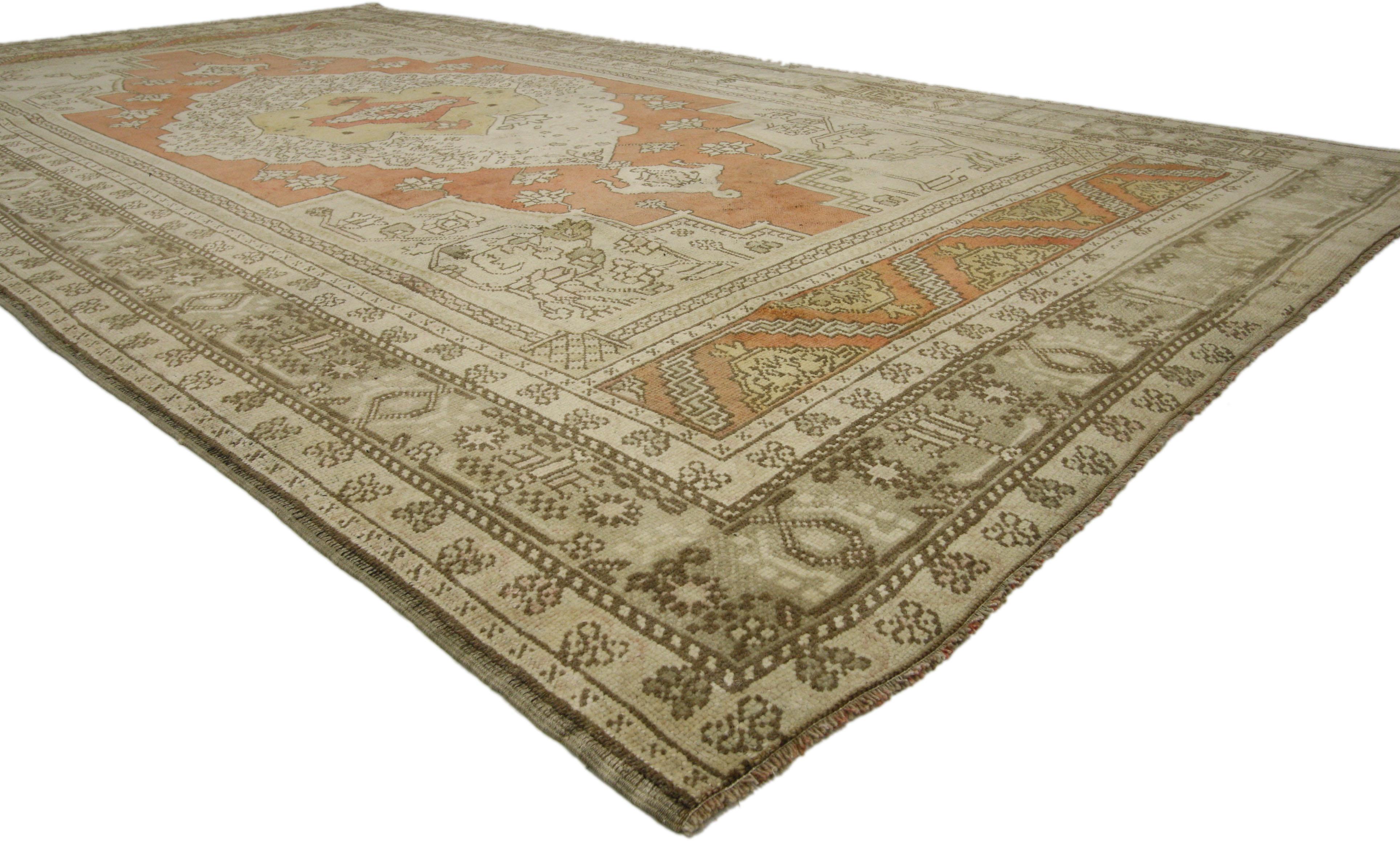 Hand-Knotted Vintage Turkish Oushak Gallery Rug with Modern Style, Wide Hallway Runner For Sale