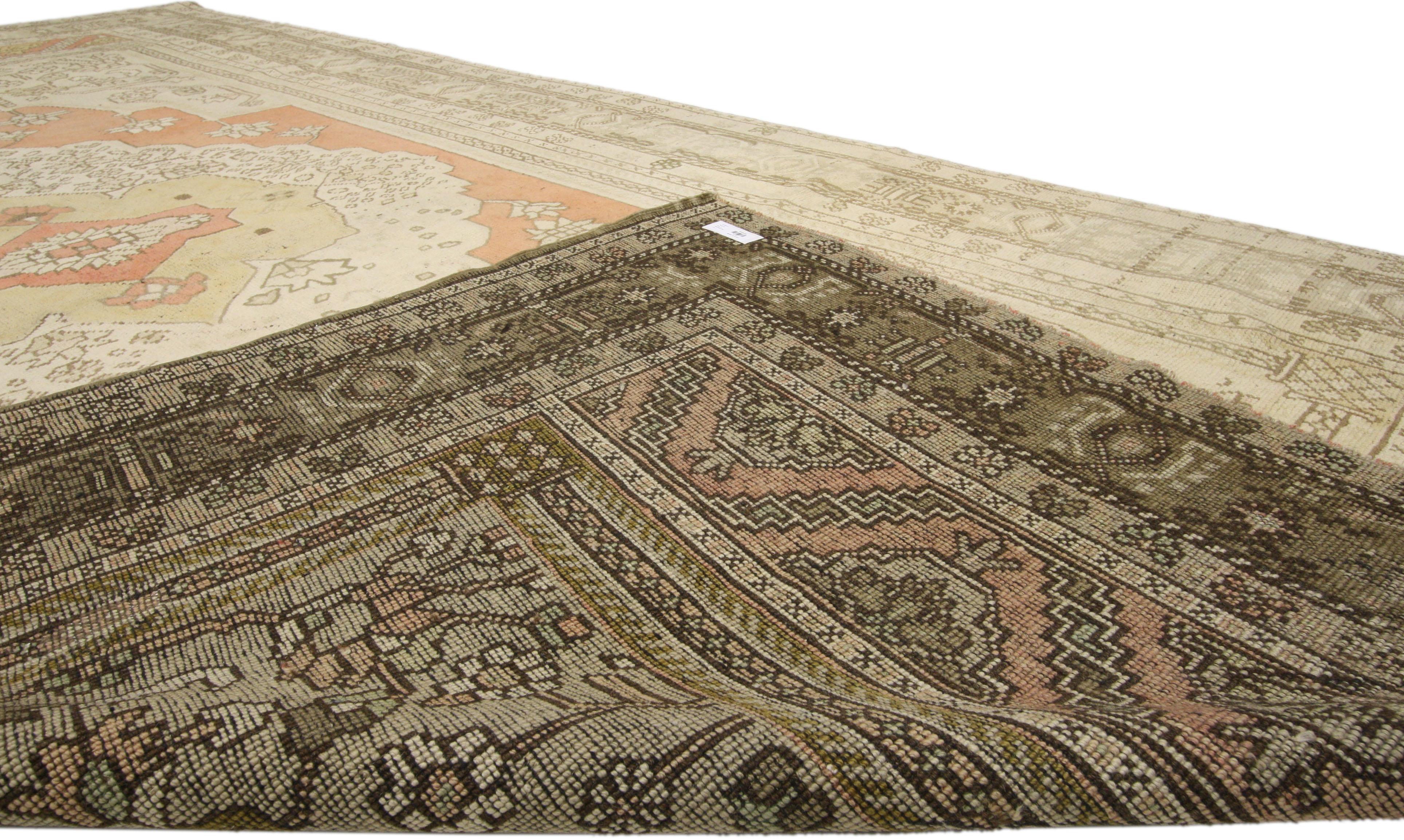 20th Century Vintage Turkish Oushak Gallery Rug with Modern Style, Wide Hallway Runner For Sale