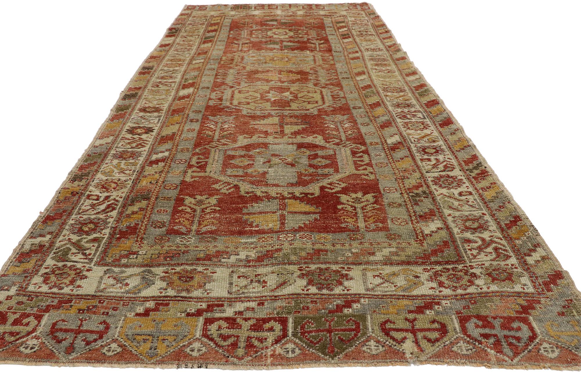 Hand-Knotted Vintage Turkish Oushak Gallery Rug with Modern Tribal Style, Wide Hallway Runner For Sale