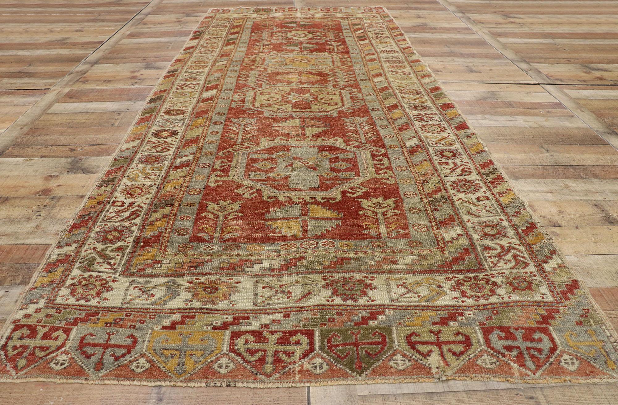 Vintage Turkish Oushak Gallery Rug with Modern Tribal Style, Wide Hallway Runner For Sale 1
