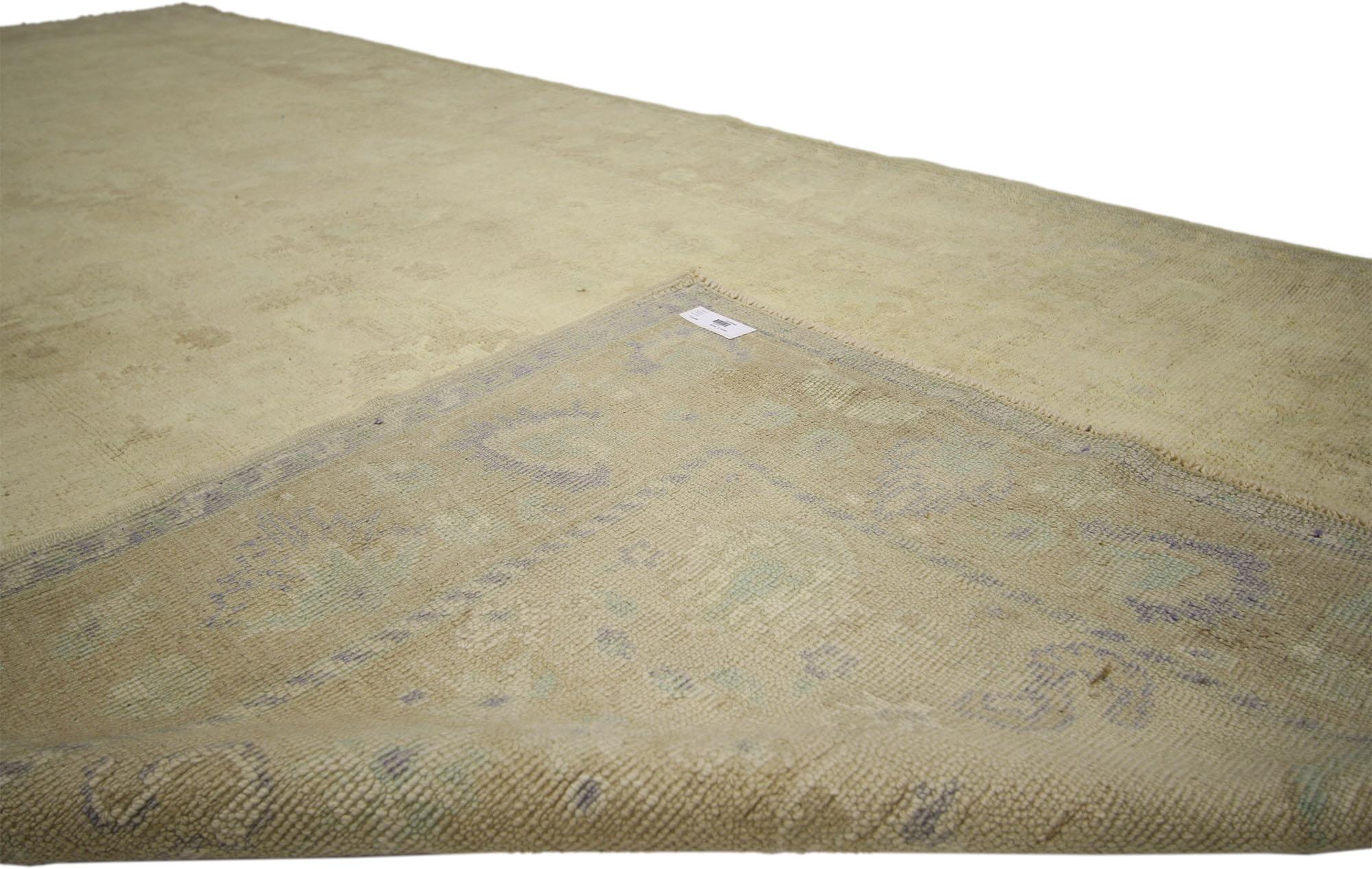 Hand-Knotted Vintage Turkish Oushak Rug with Minimalist French Country Cottage Style For Sale