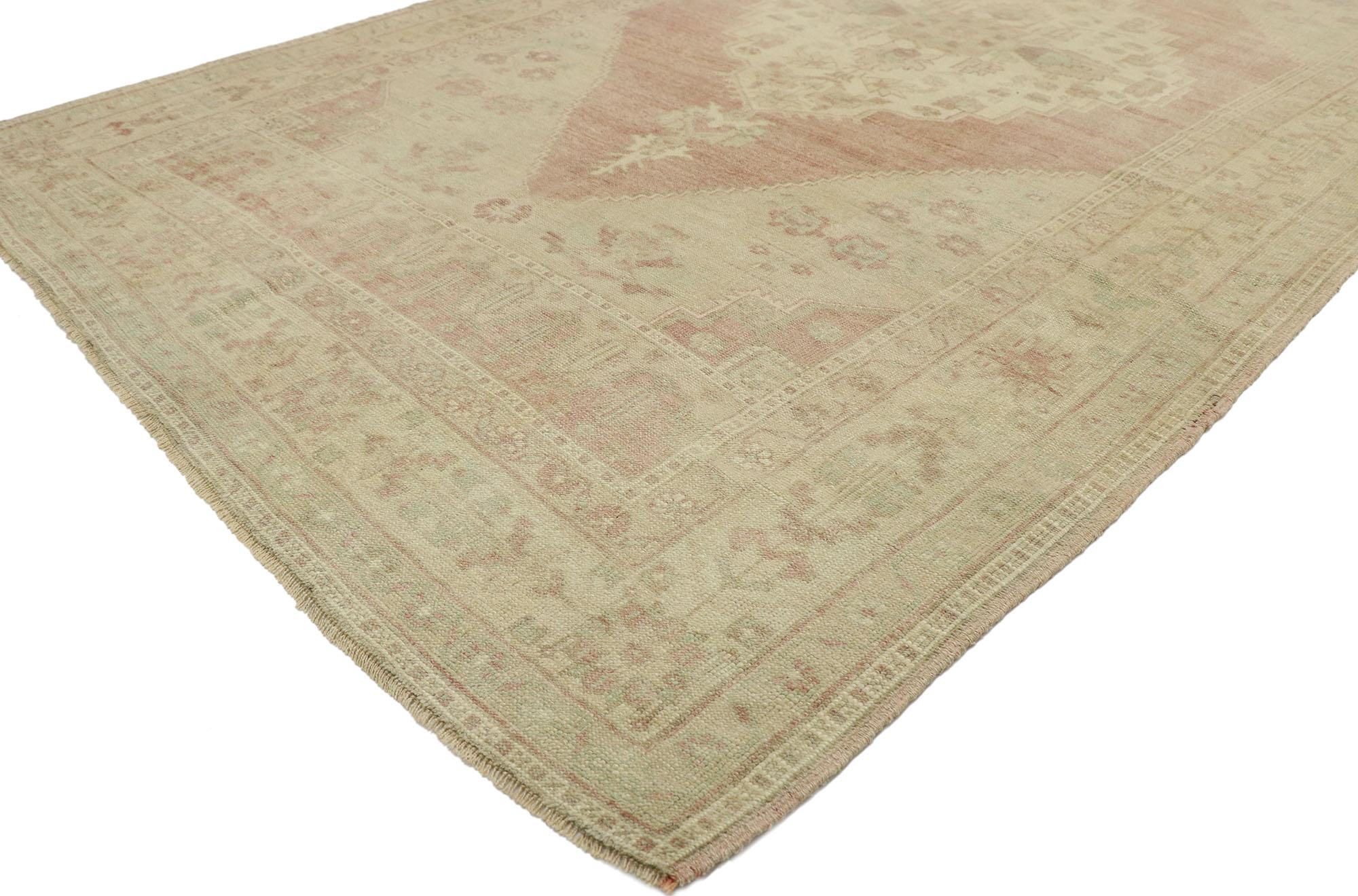 Hand-Knotted Vintage Turkish Oushak Gallery Rug with Rustic Arts & Crafts Style For Sale