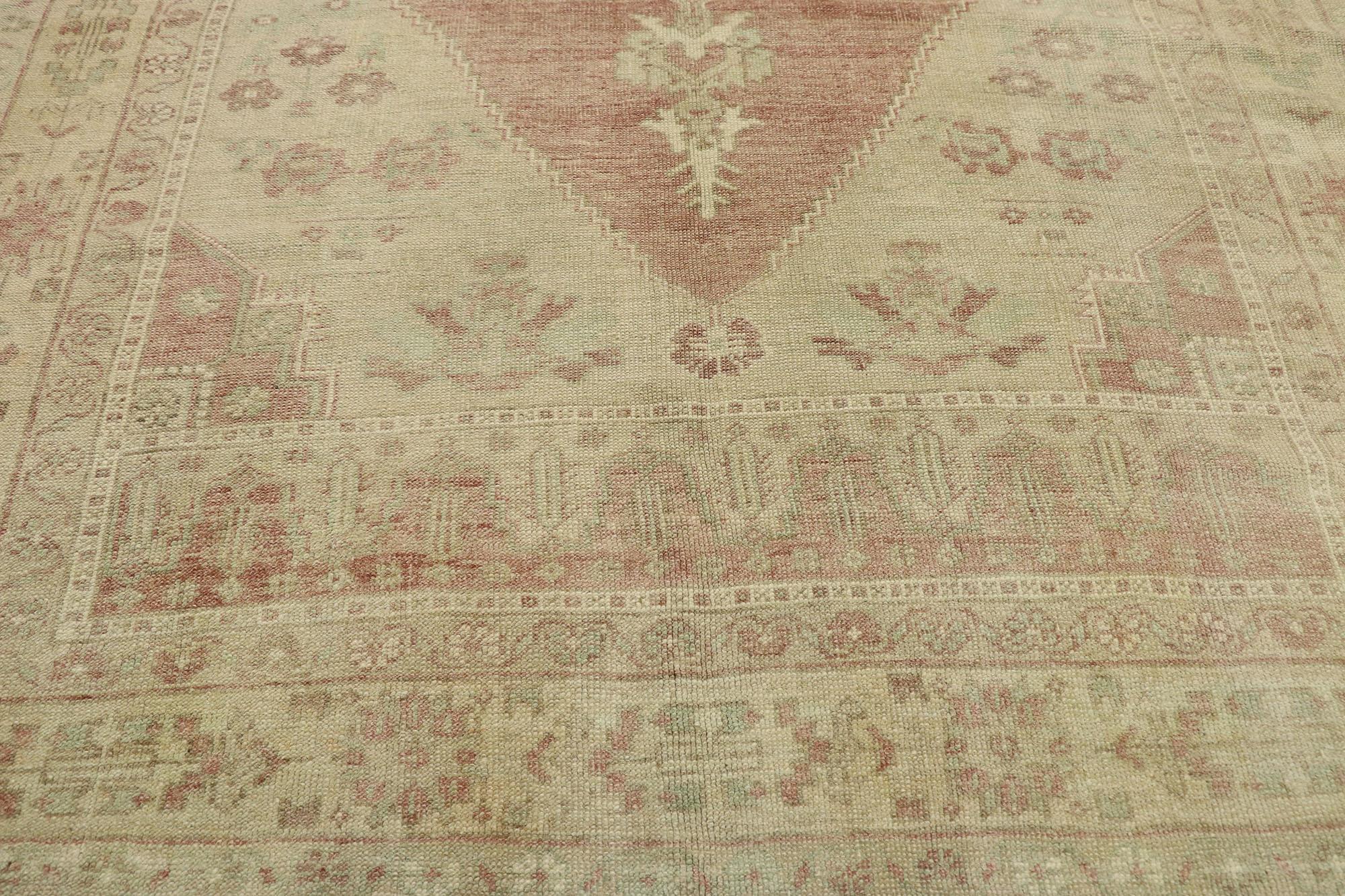20th Century Vintage Turkish Oushak Gallery Rug with Rustic Arts & Crafts Style For Sale