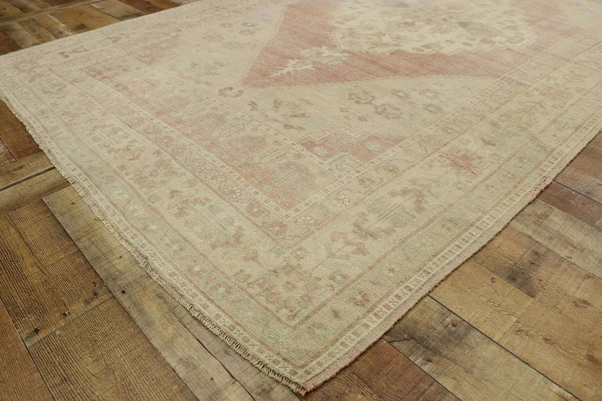 Vintage Turkish Oushak Gallery Rug with Rustic Arts & Crafts Style For Sale 1