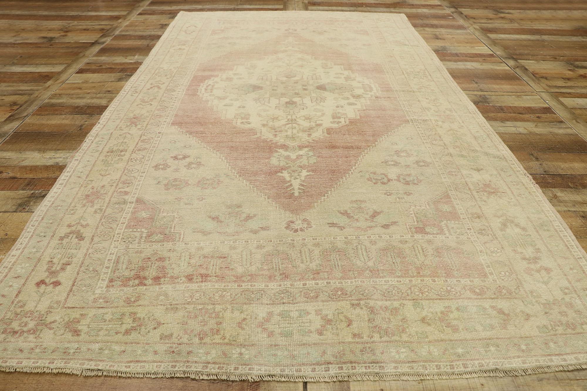 Vintage Turkish Oushak Gallery Rug with Rustic Arts & Crafts Style For Sale 2