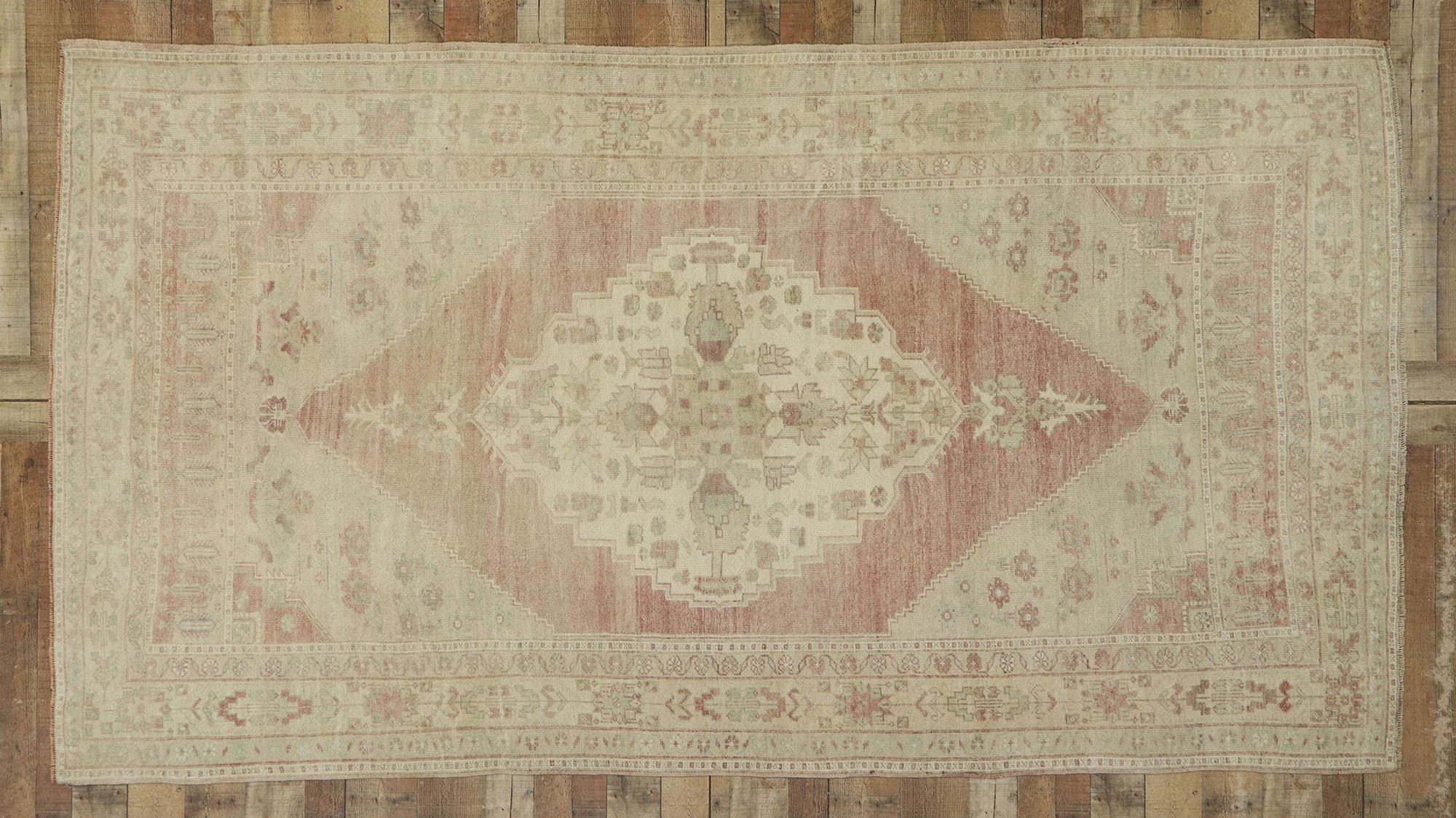 Vintage Turkish Oushak Gallery Rug with Rustic Arts & Crafts Style For Sale 3