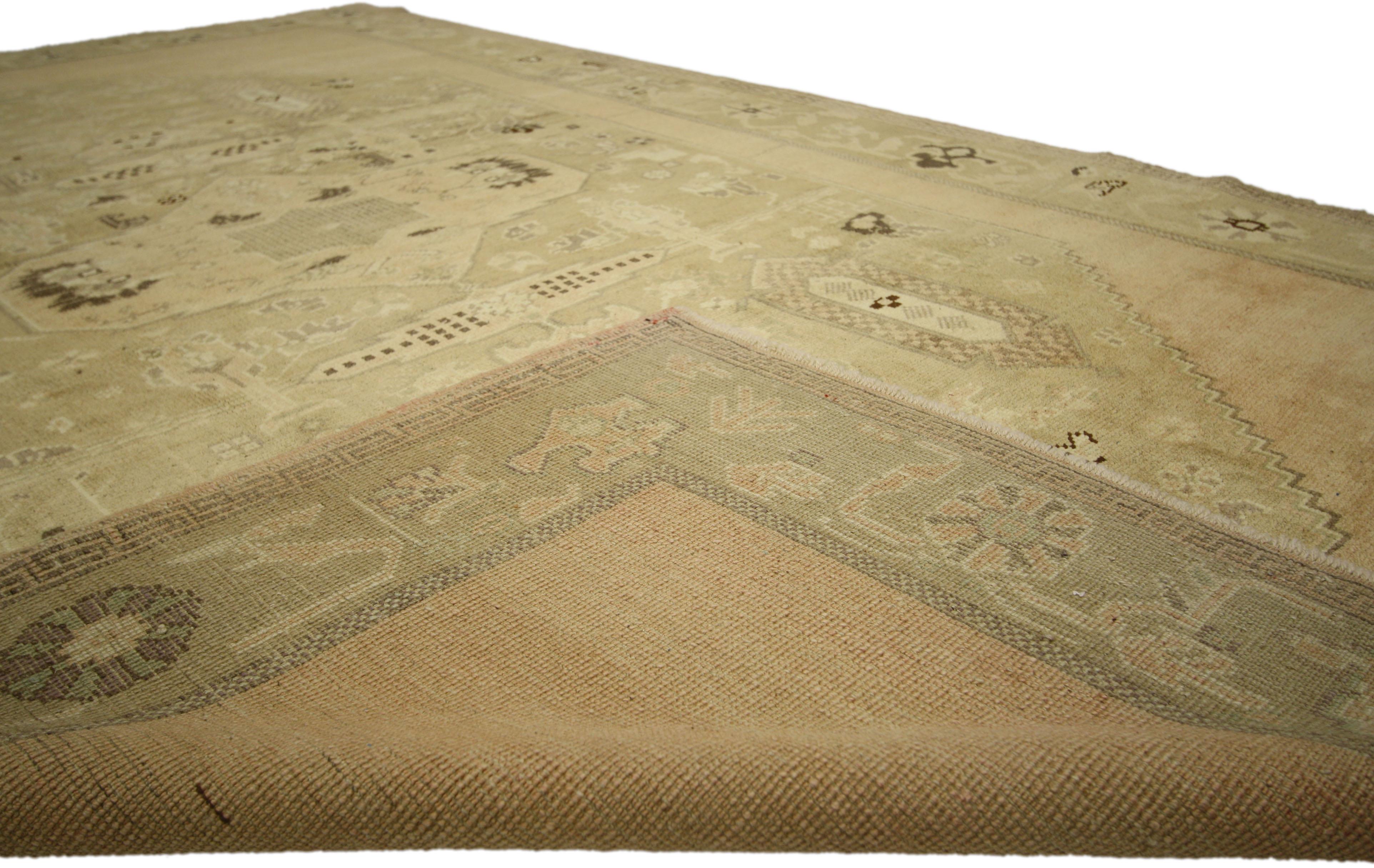 Hand-Knotted 1960's Earth-Tone Turkish Oushak Carpet with Modern Style For Sale