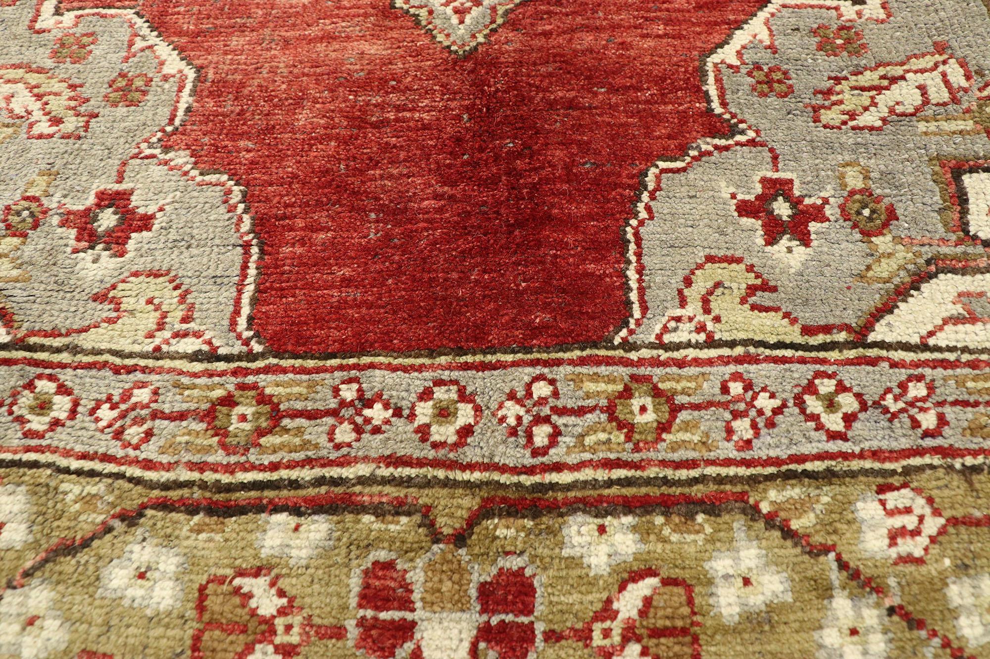 Vintage Turkish Oushak Gallery Rug with Rustic Jacobean Style, Wide Runner In Good Condition For Sale In Dallas, TX