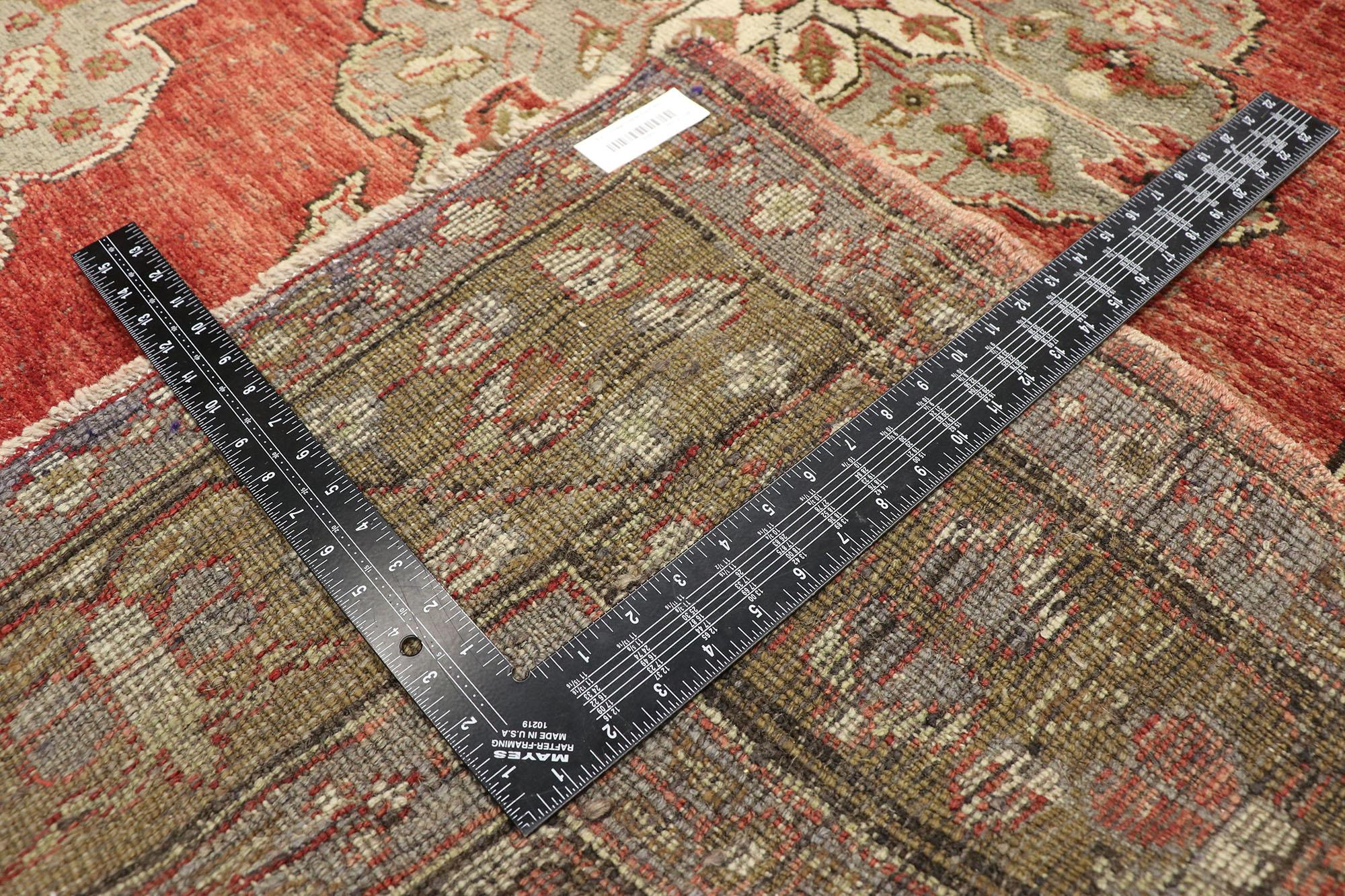 20th Century Vintage Turkish Oushak Gallery Rug with Rustic Jacobean Style, Wide Runner For Sale