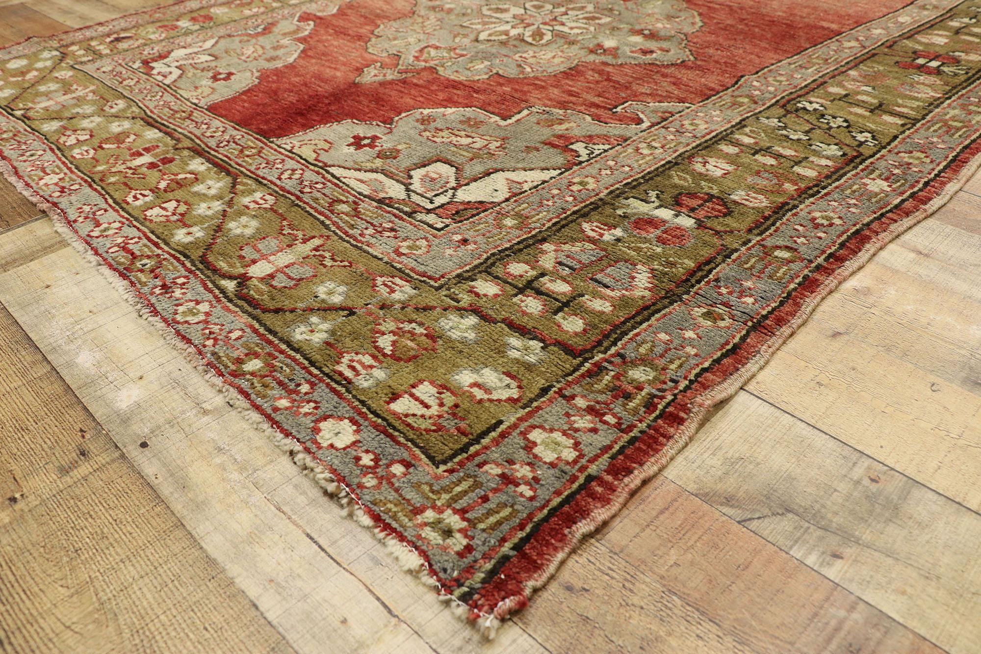 Wool Vintage Turkish Oushak Gallery Rug with Rustic Jacobean Style, Wide Runner For Sale