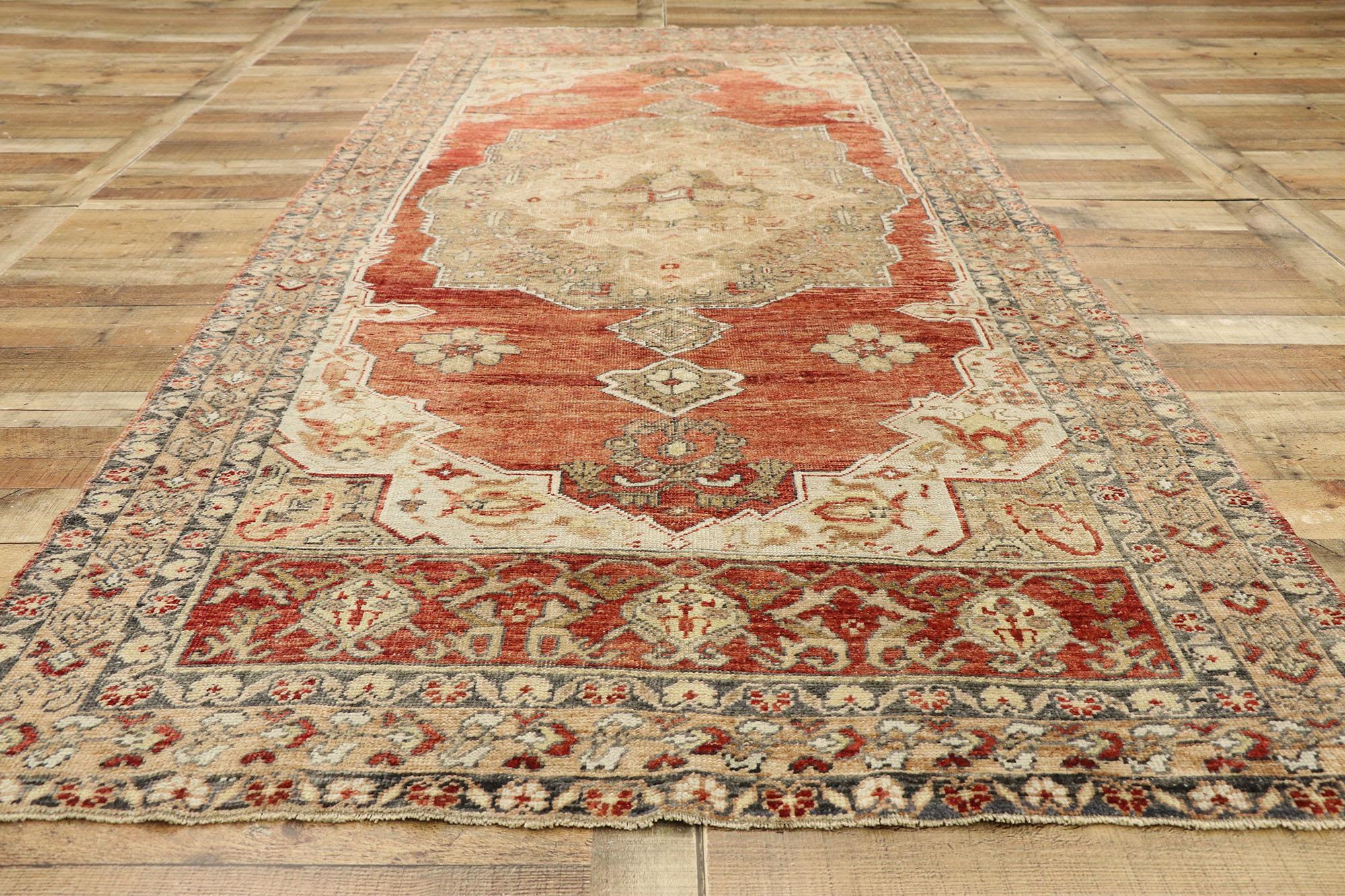 Wool Vintage Turkish Oushak Gallery Rug with Rustic Spanish Colonial Style For Sale