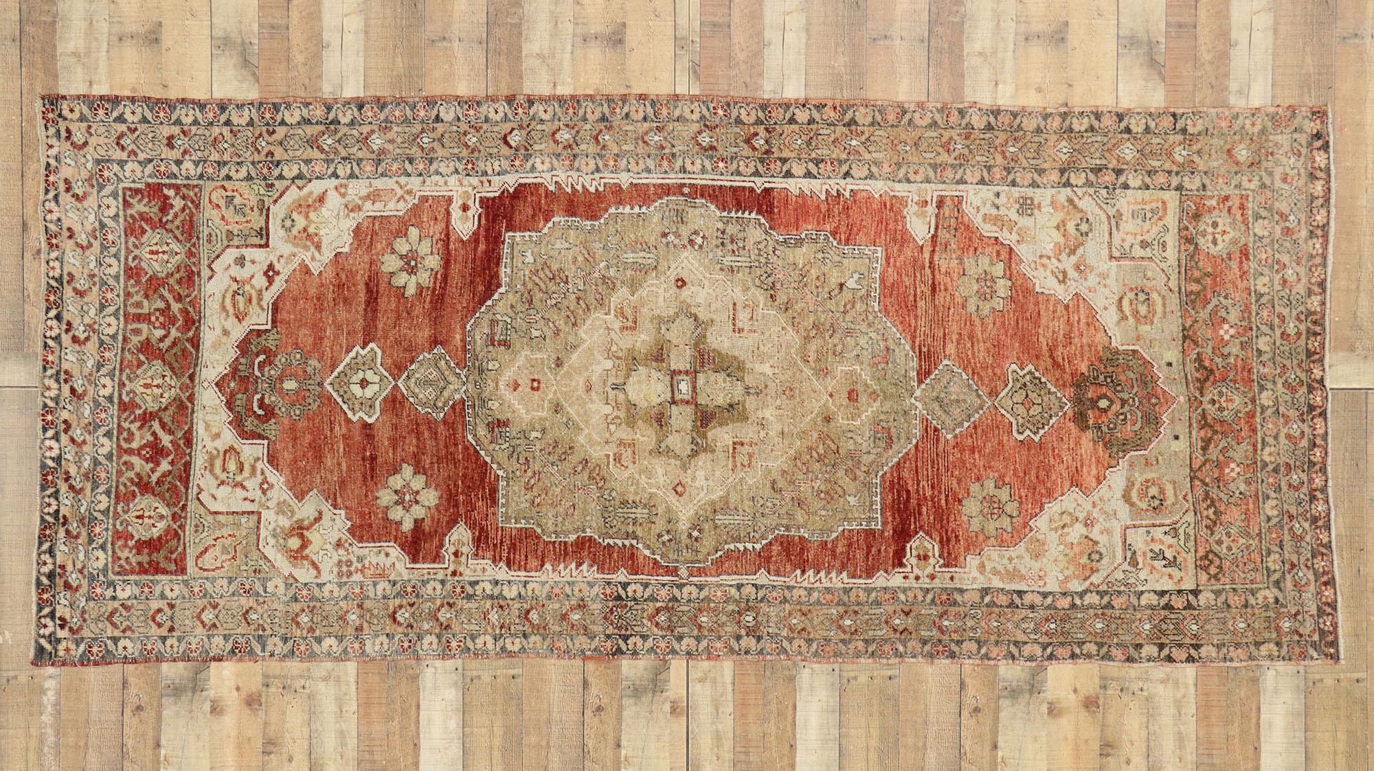 Vintage Turkish Oushak Gallery Rug with Rustic Spanish Colonial Style For Sale 1