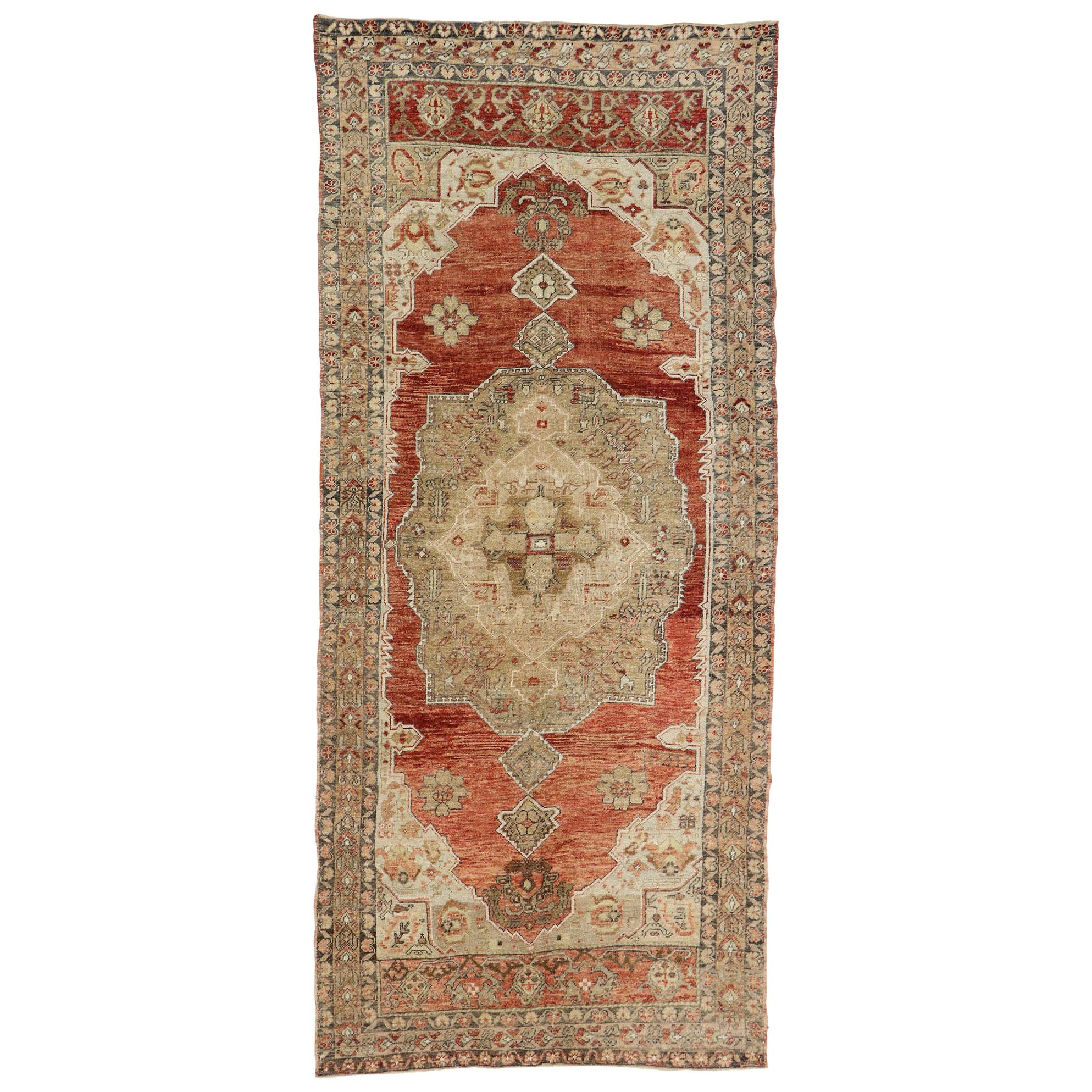 Vintage Turkish Oushak Gallery Rug with Rustic Spanish Colonial Style For Sale