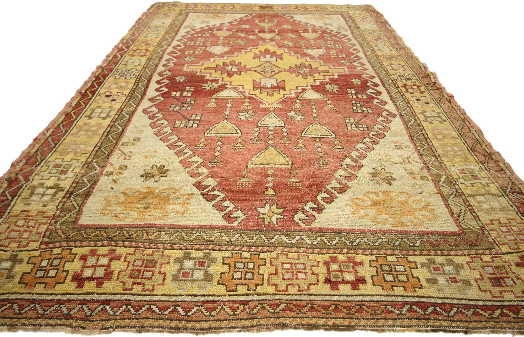 Hand-Knotted Vintage Turkish Oushak Gallery Rug with Rustic Tribal Style For Sale
