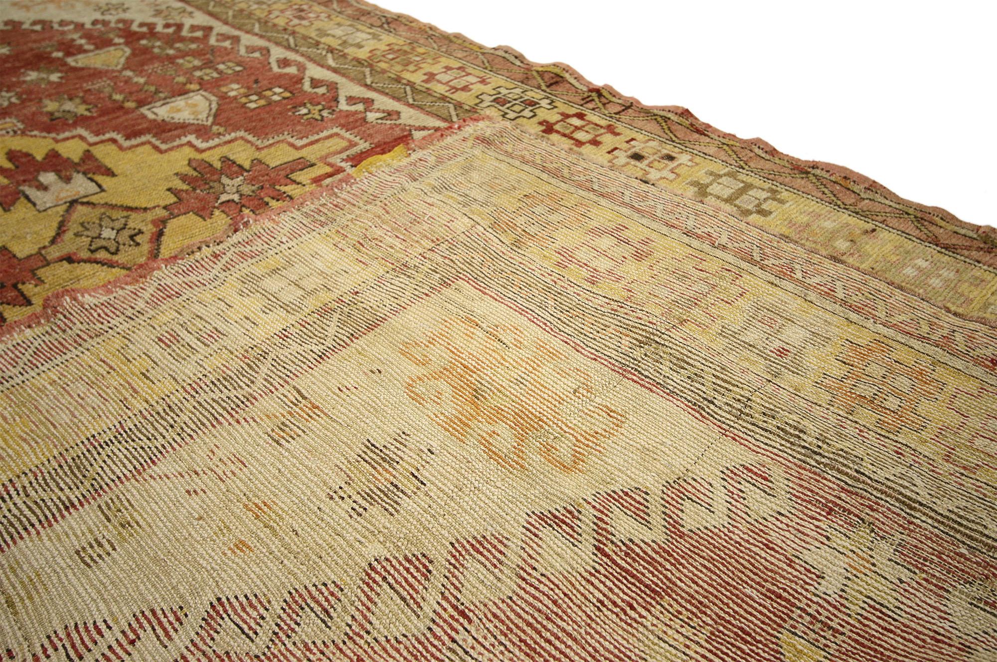 20th Century Vintage Turkish Oushak Gallery Rug with Rustic Tribal Style For Sale