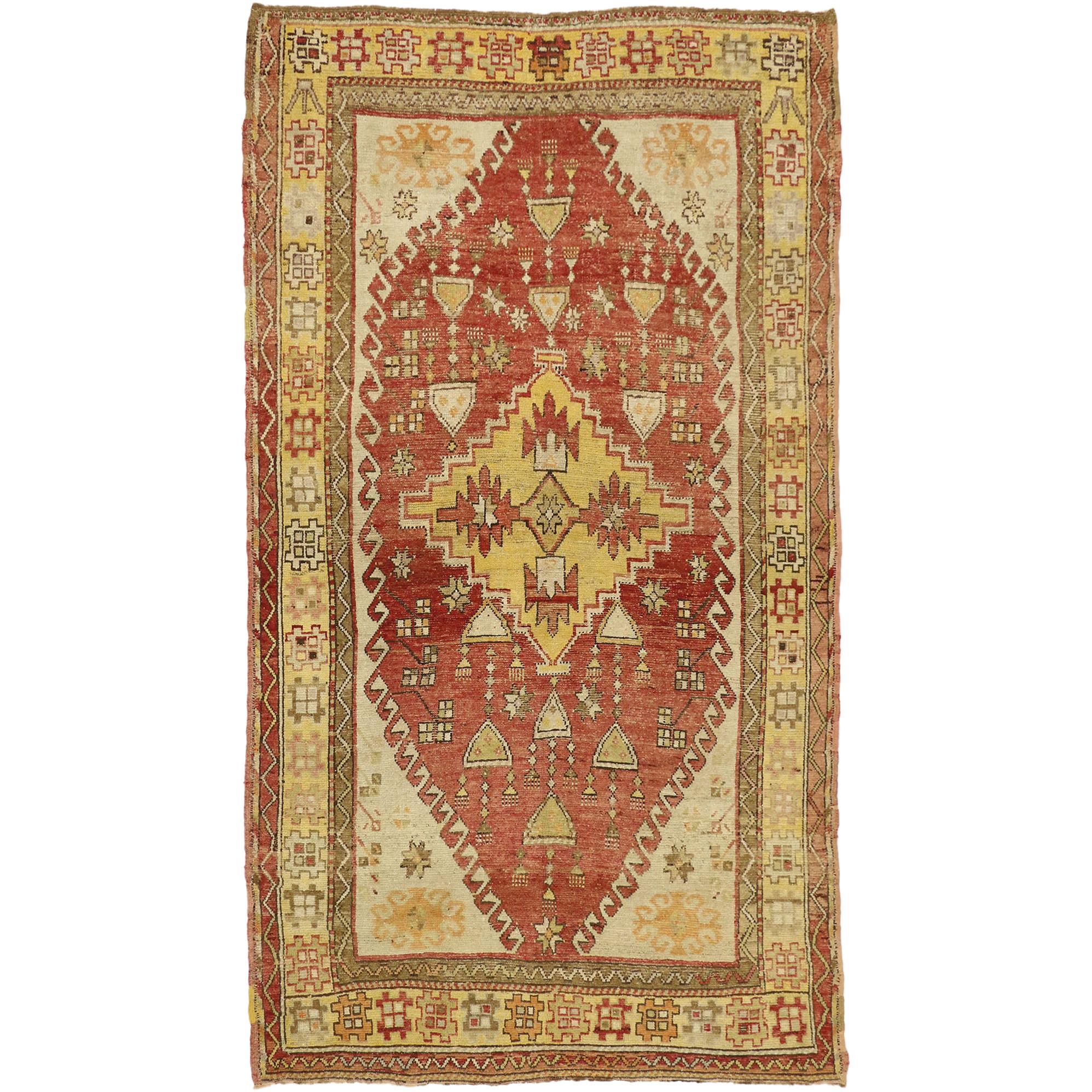 Vintage Turkish Oushak Gallery Rug with Rustic Tribal Style For Sale