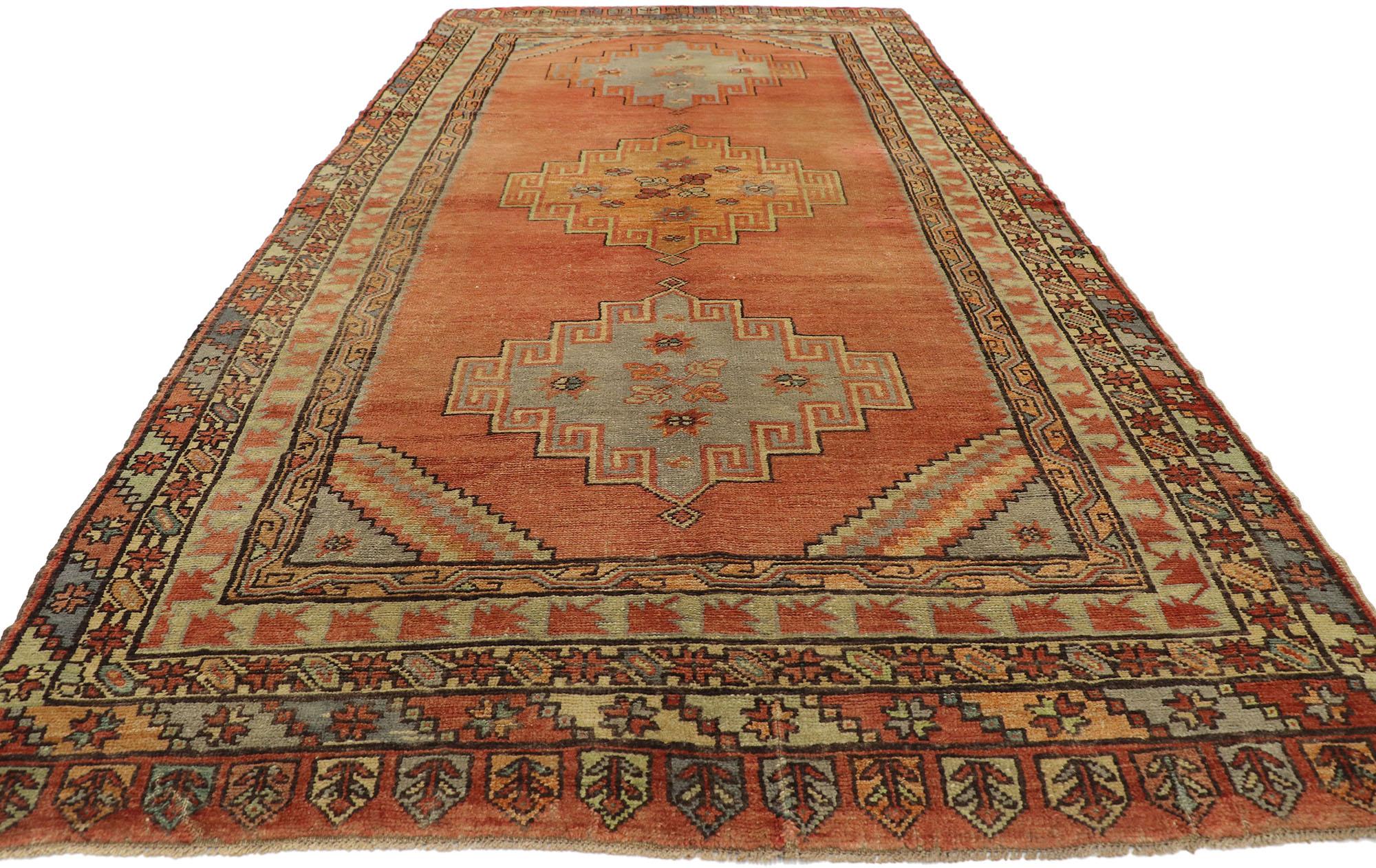 Hand-Knotted Vintage Turkish Oushak Gallery Rug with Spanish Mission Style, Hallway Runner