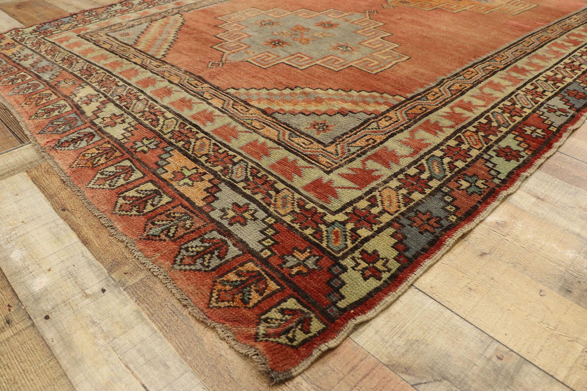 Wool Vintage Turkish Oushak Gallery Rug with Spanish Mission Style, Hallway Runner
