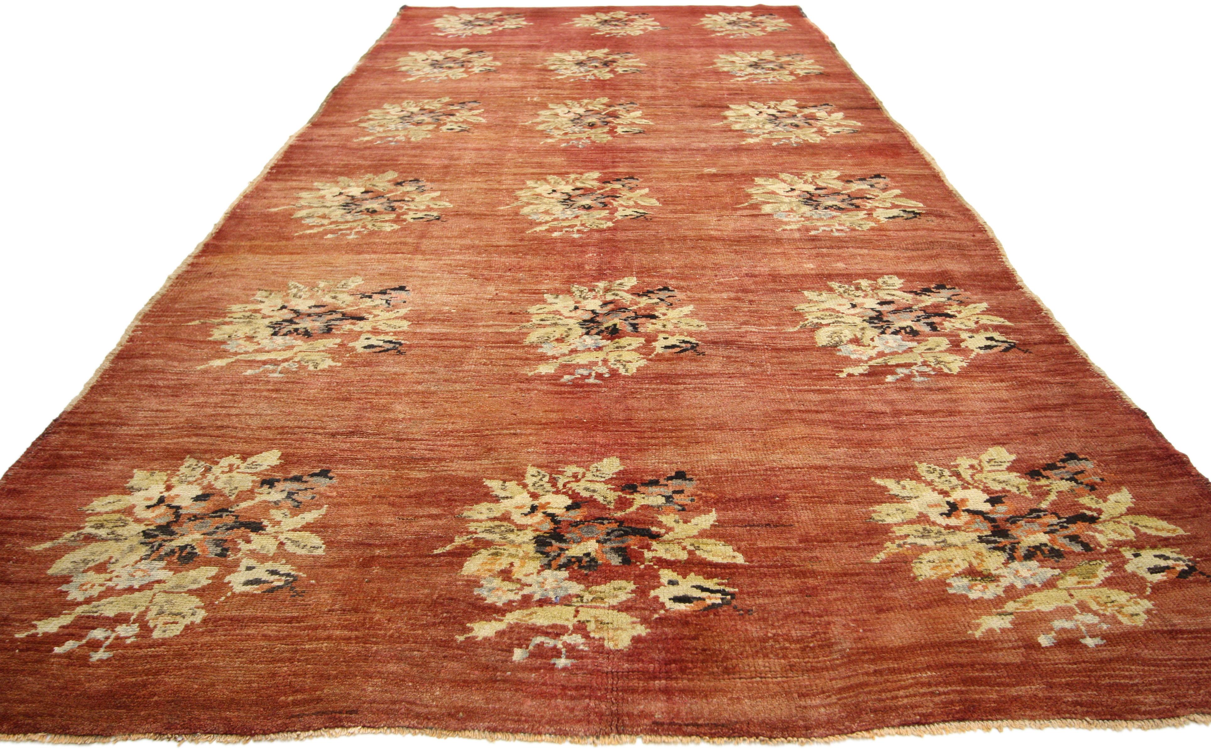 Hand-Knotted Vintage Turkish Oushak Gallery Rug with Traditional Style, Wide Hallway Runner For Sale