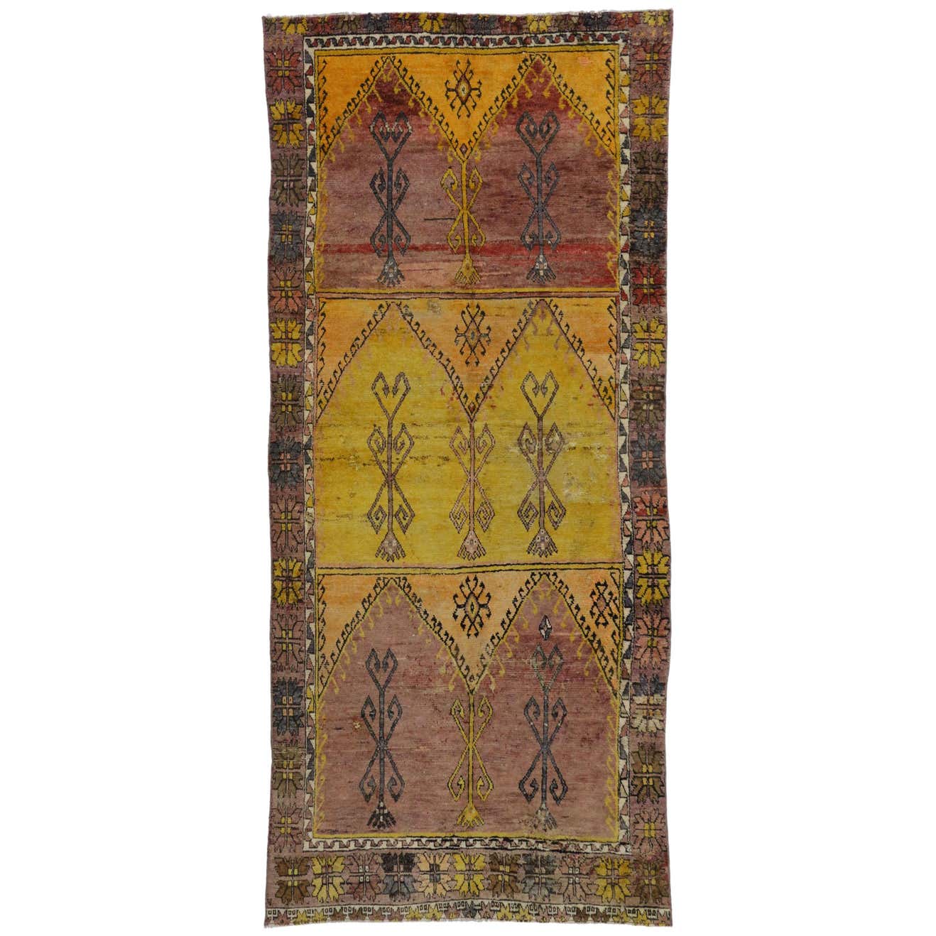 Vintage Turkish Oushak Gallery Rug with Tribal Style, Wide Hallway ...