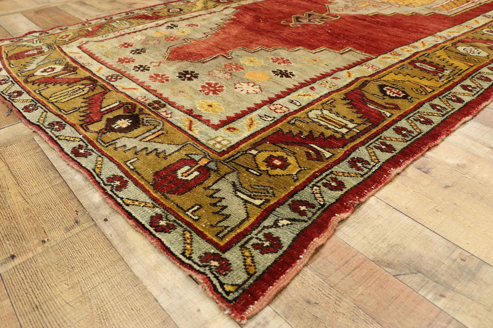 Wool Vintage Turkish Oushak Gallery Rug with Tudor Style, Wide Hallway Runner For Sale