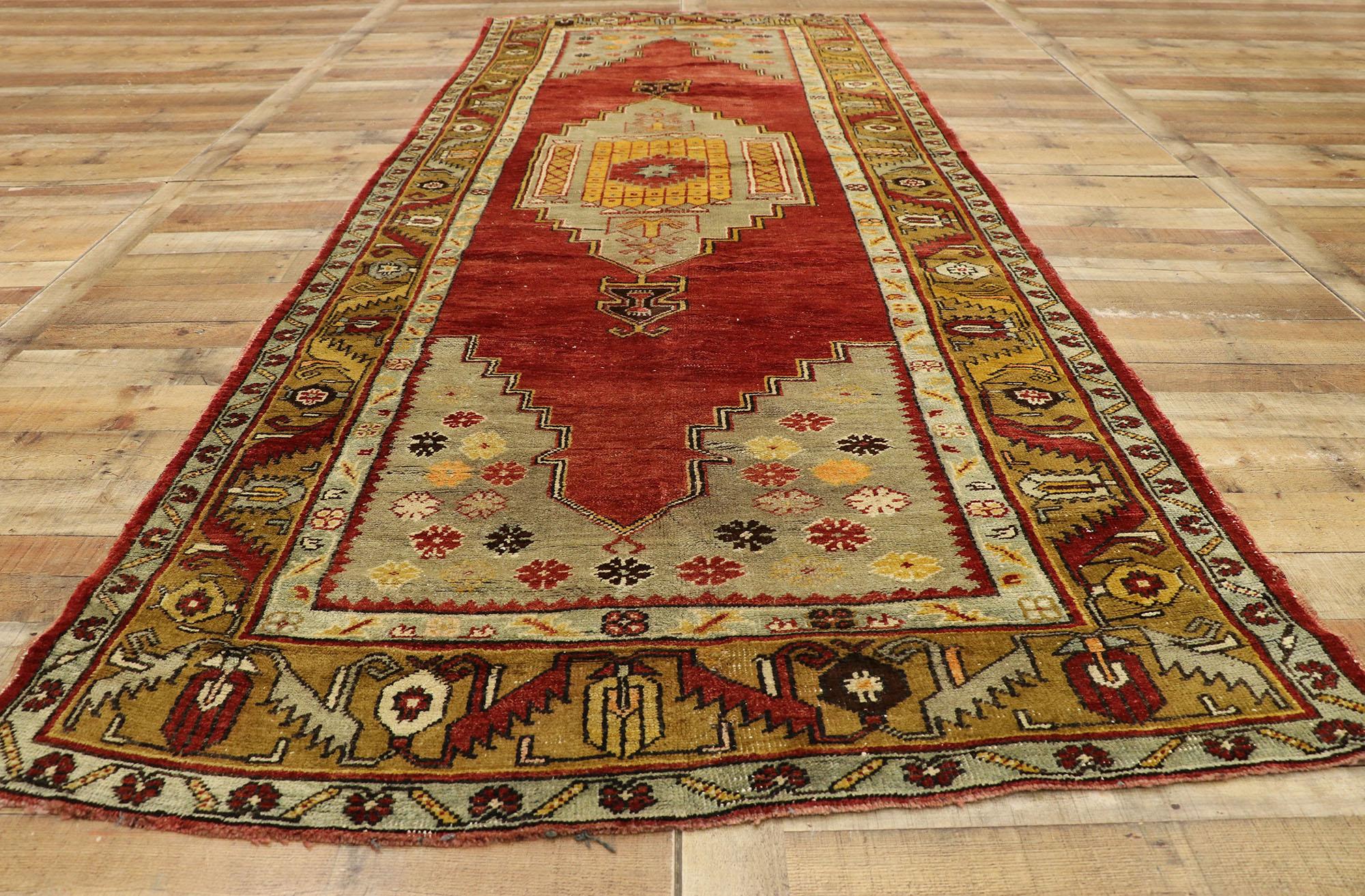 Vintage Turkish Oushak Gallery Rug with Tudor Style, Wide Hallway Runner For Sale 1