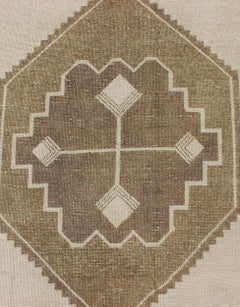 Vintage Turkish Oushak Gallery Runner in Soft Beige and Taupe 3'8 x 13'4