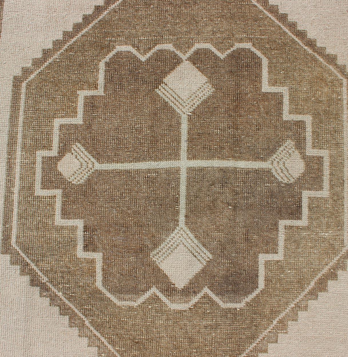 Hand-Knotted Vintage Turkish Oushak Gallery Runner in Soft Beige and Taupe 3'8 x 13'4 For Sale