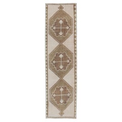Vintage Turkish Oushak Gallery Runner in Soft Beige and Taupe 3'8 x 13'4