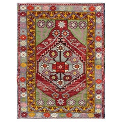 Vintage Türkisch Oushak Galerie Läufer mit Bold Rot, Lavendel, Grün 3'1 x 4'3