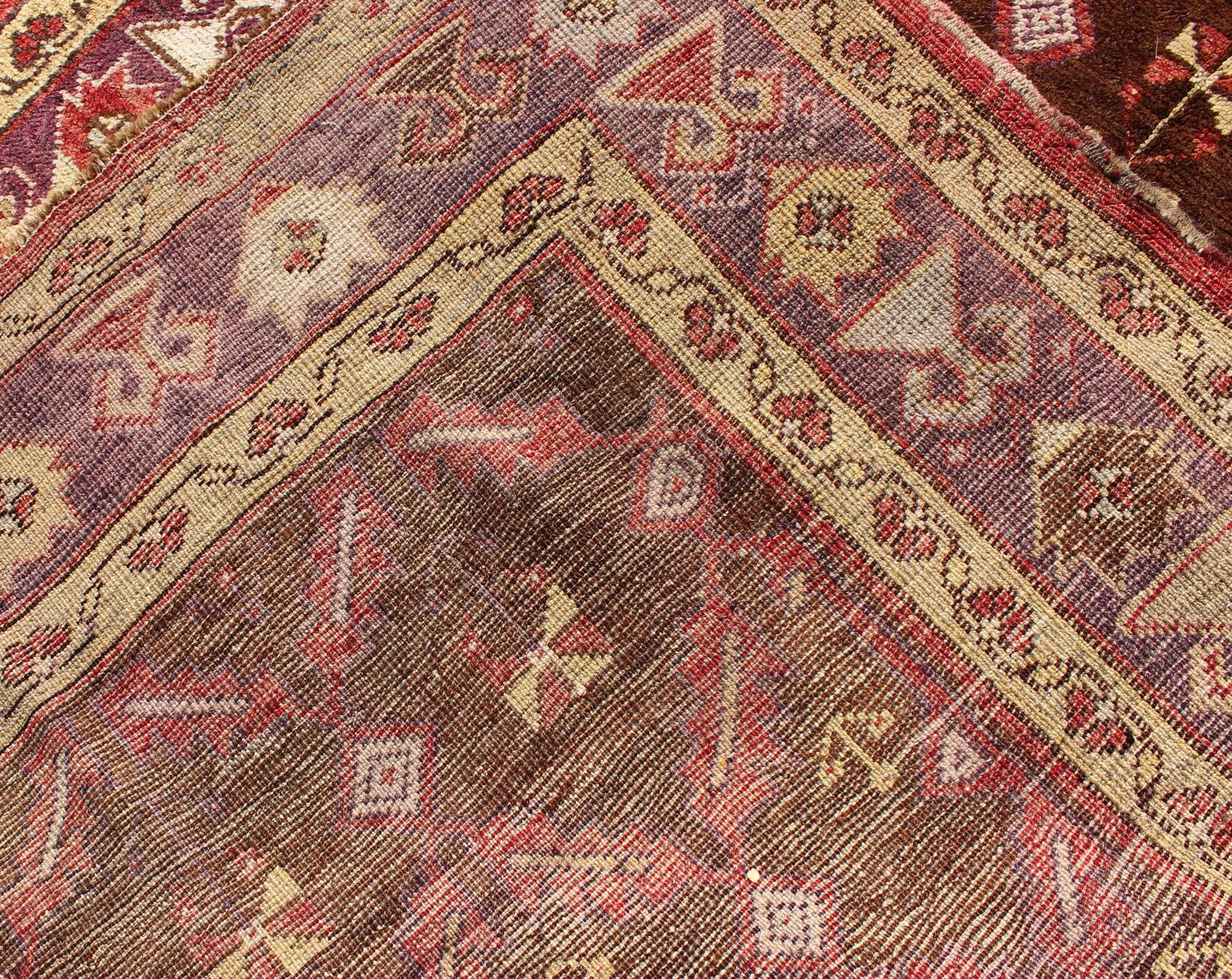 Turc Vintage Turkish Oushak Gallery Runner with Deep Chestnut and Soft Red 4'5 x 9'9 en vente