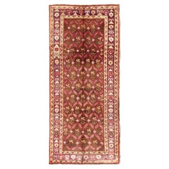 Vintage Turkish Oushak Gallery Runner with Deep Chestnut and Soft Red 4'5 x 9'9