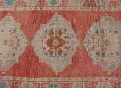 Vintage Turkish Oushak Gallery Runner with Floral's in Orange and Green