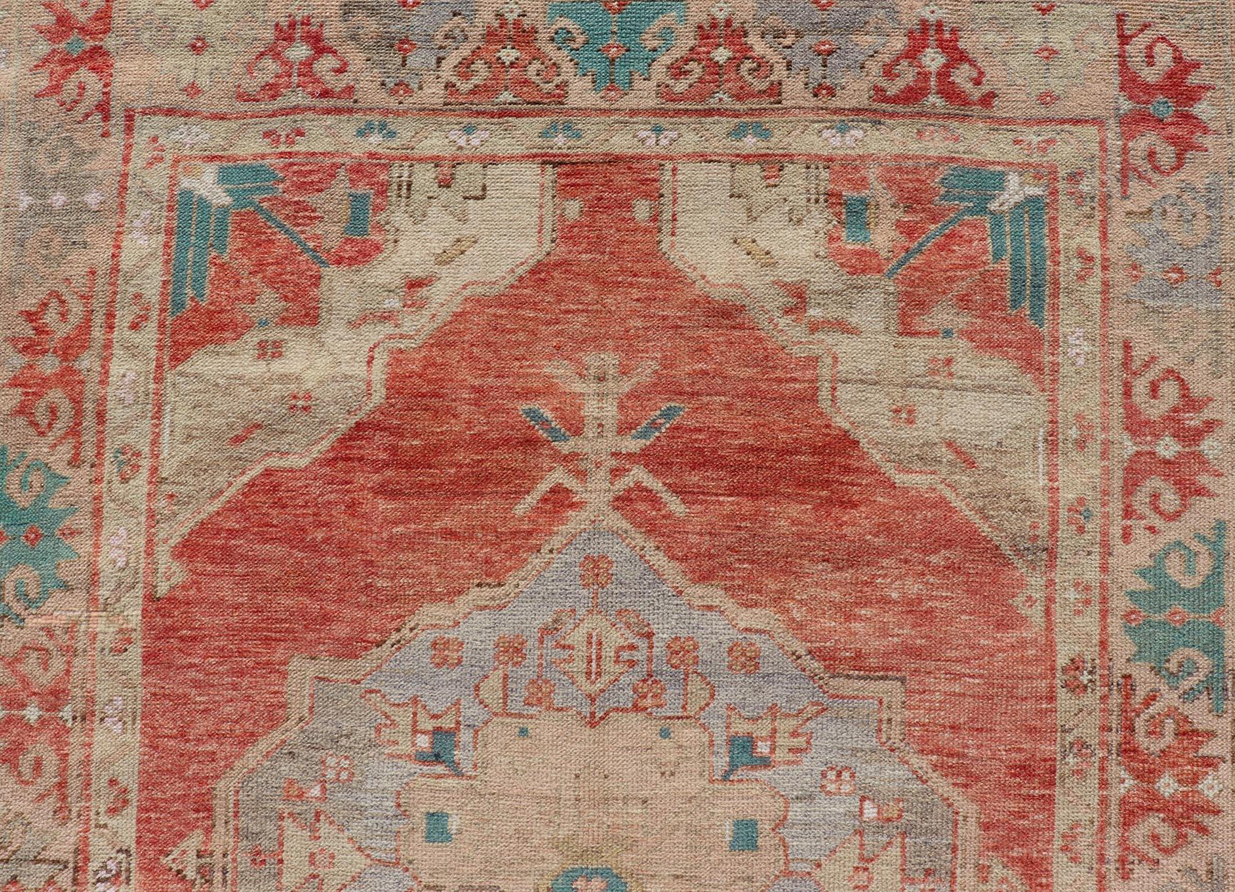Vintage Turkish Oushak Gallery Runner with Floral's in Orange and Green For Sale 3