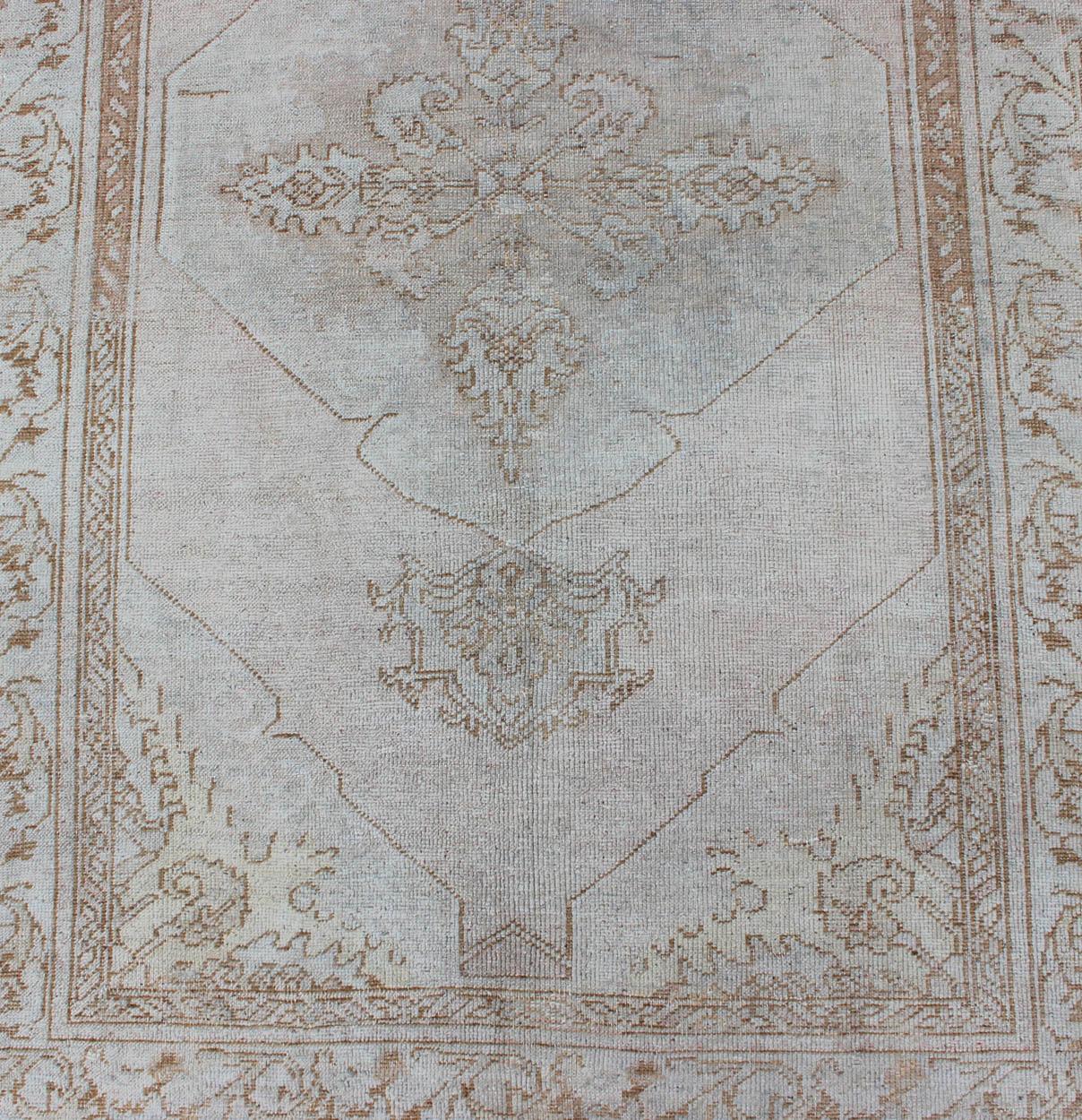 Vintage Turkish Oushak Gallery Runner with Medallions in Muted Tones For Sale 1