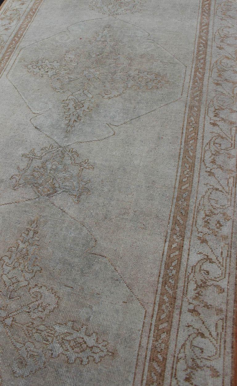 Vintage Turkish Oushak Gallery Runner with Medallions in Muted Tones For Sale 2