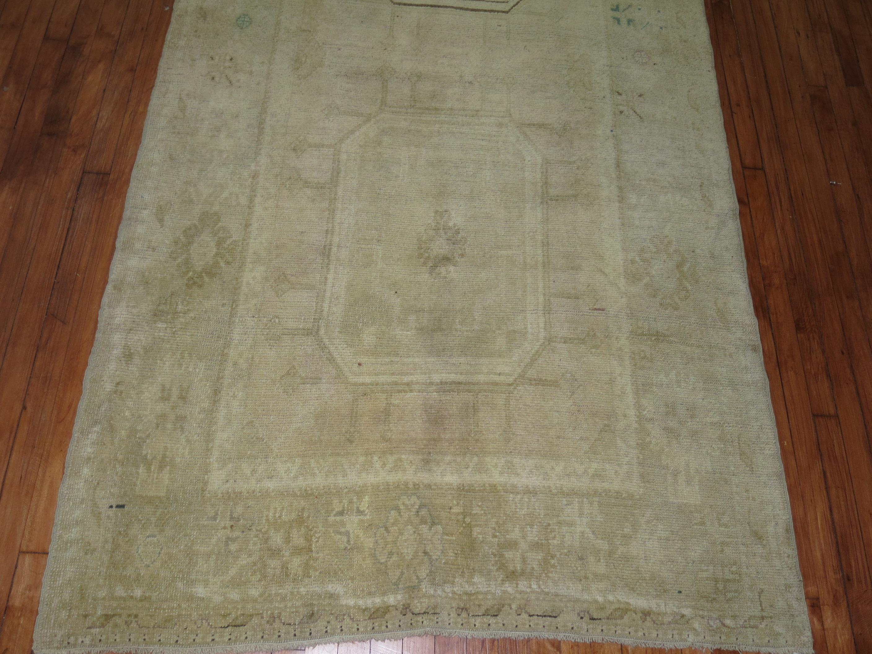 Hand-Knotted  Vintage Turkish Oushak Gallery Size Rug For Sale