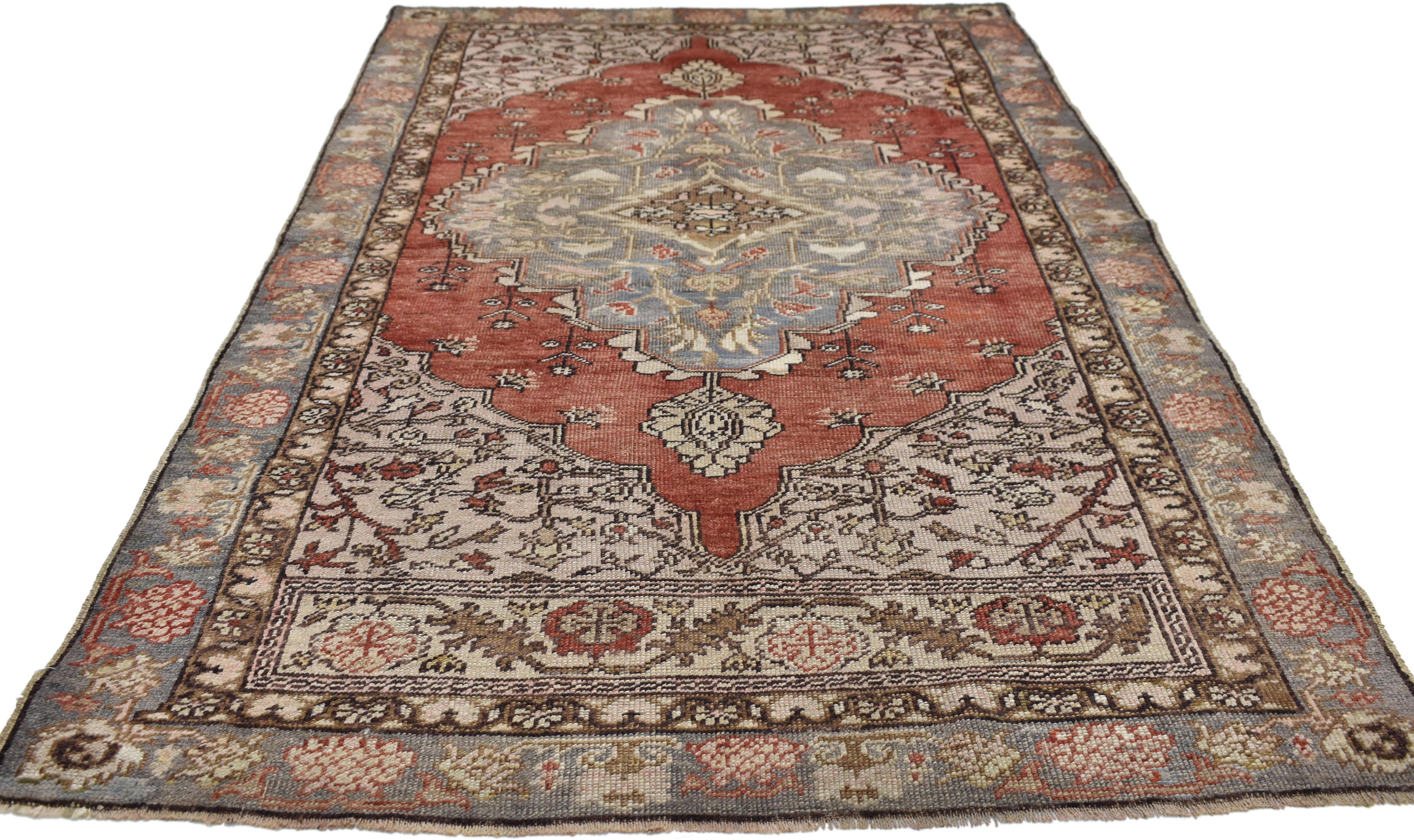 Rustic Vintage Turkish Oushak Hall Accent, Foyer or Entry Rug with French Country Style For Sale