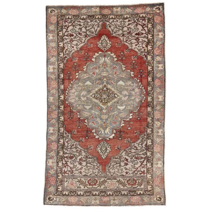 Vintage Turkish Oushak Hall Accent, Foyer or Entry Rug with French ...