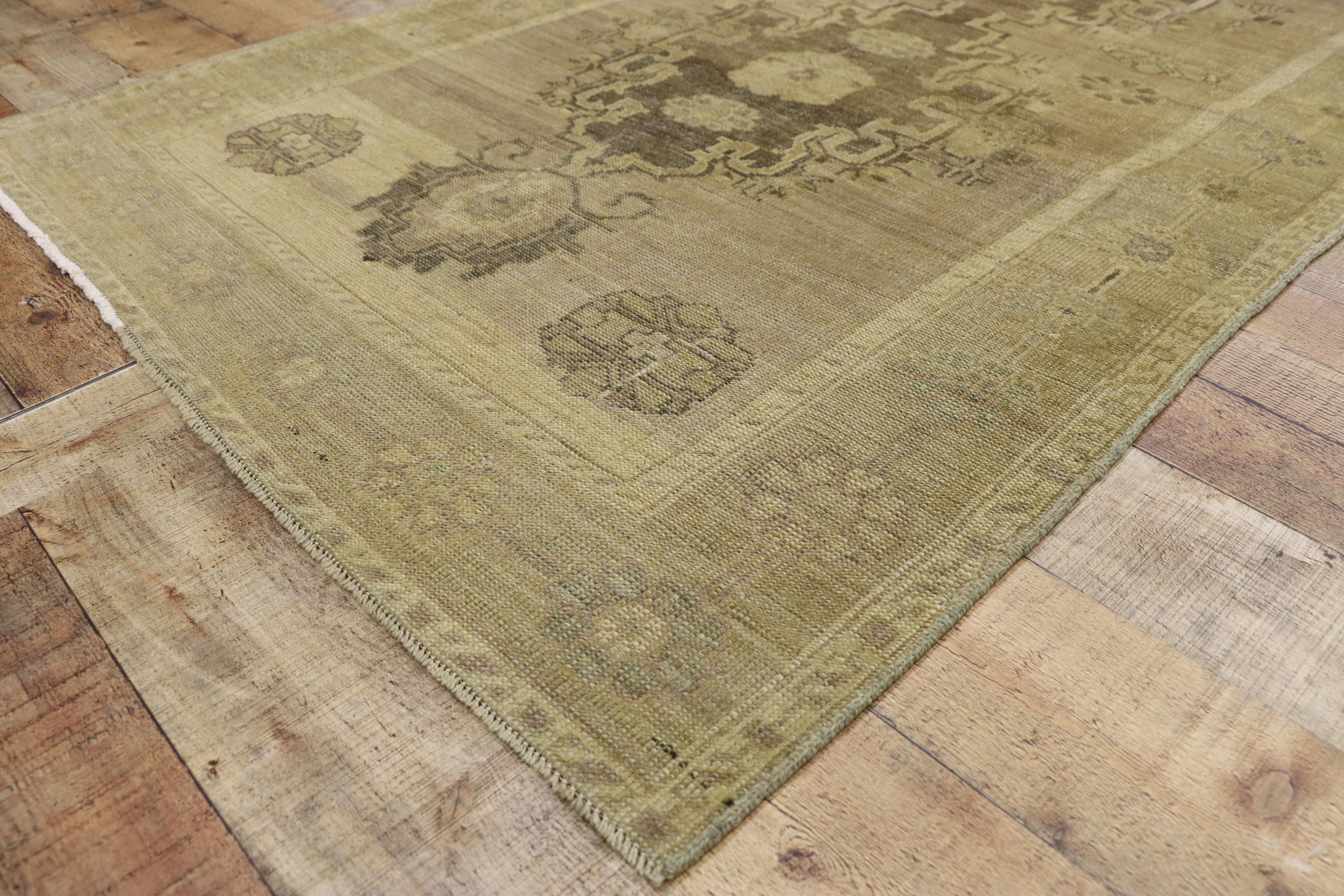 Wool Vintage Turkish Oushak Hallway Runner with American Colonial Style For Sale