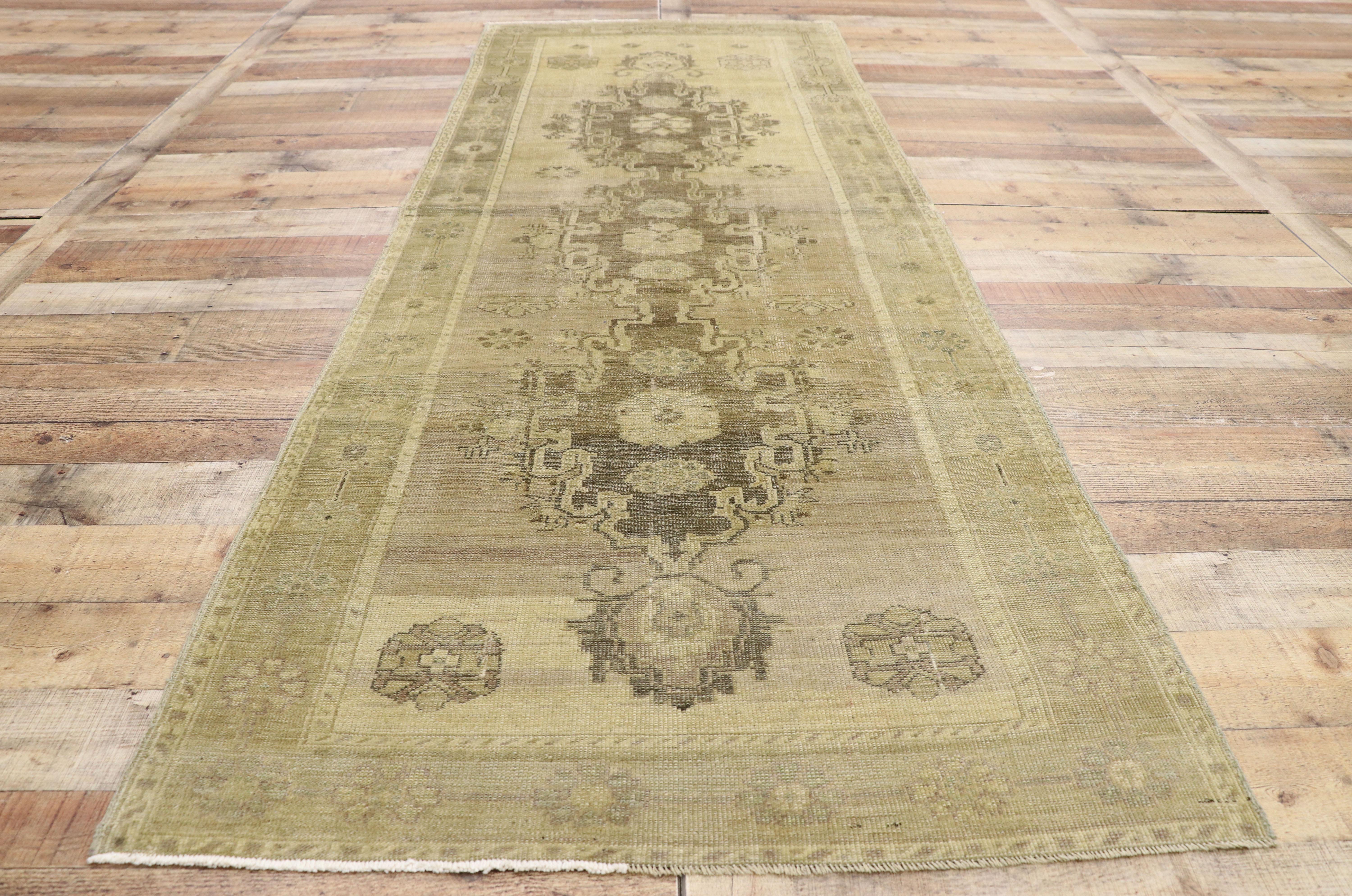 Vintage Turkish Oushak Hallway Runner with American Colonial Style For Sale 1