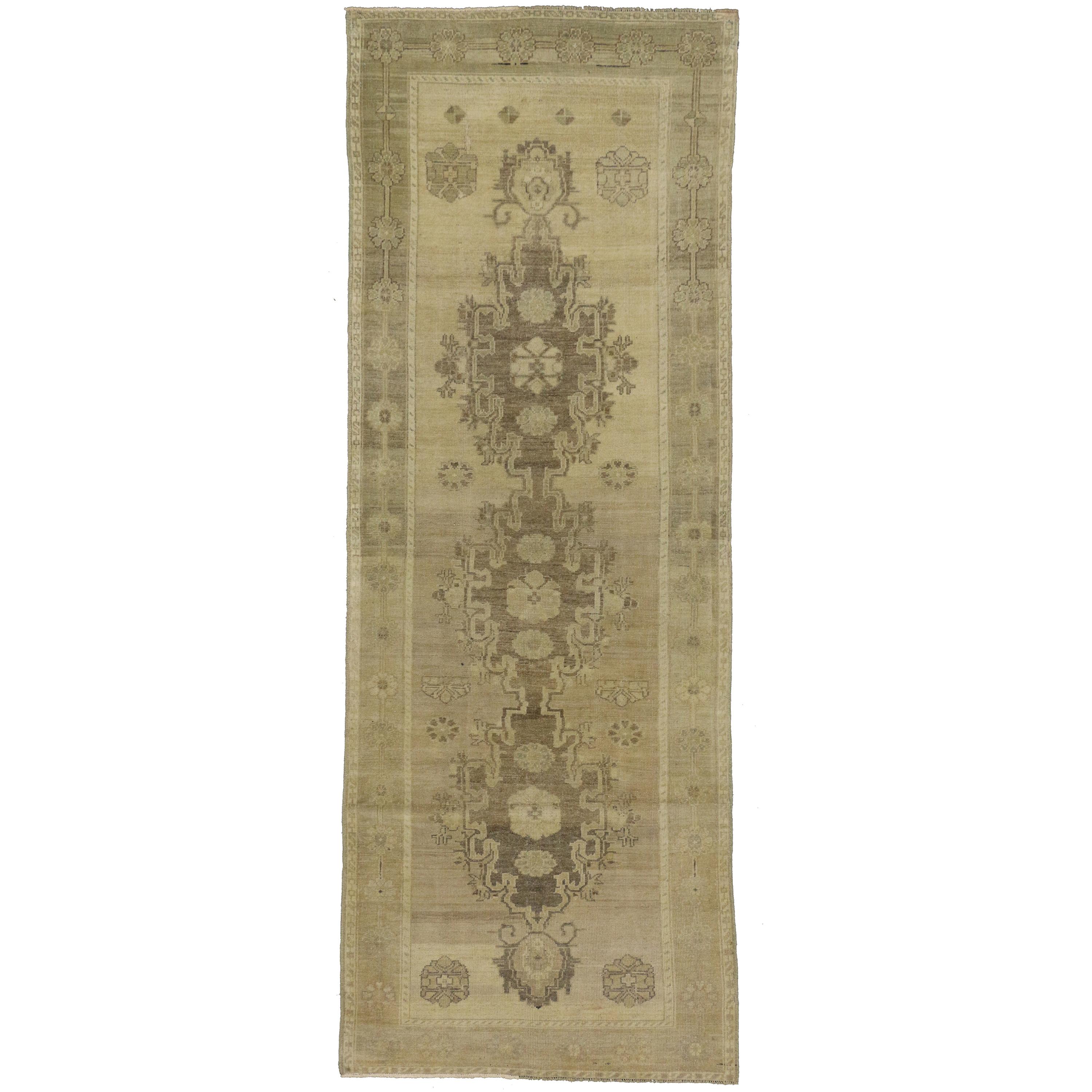 Vintage Turkish Oushak Hallway Runner with American Colonial Style For Sale