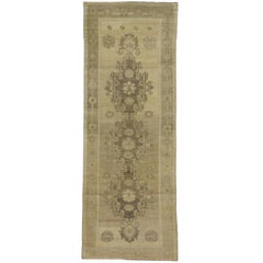 Vintage Turkish Oushak Hallway Runner with American Colonial Style